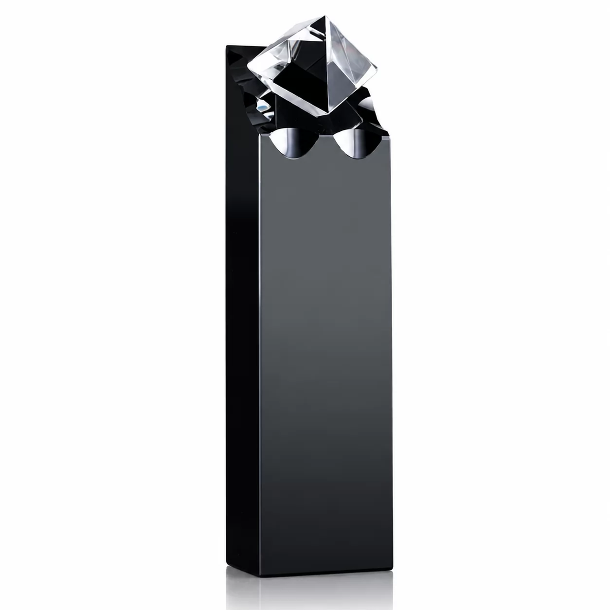 The Prestige Award – Black Column Trophy with Faceted Crystal Diamond view 3