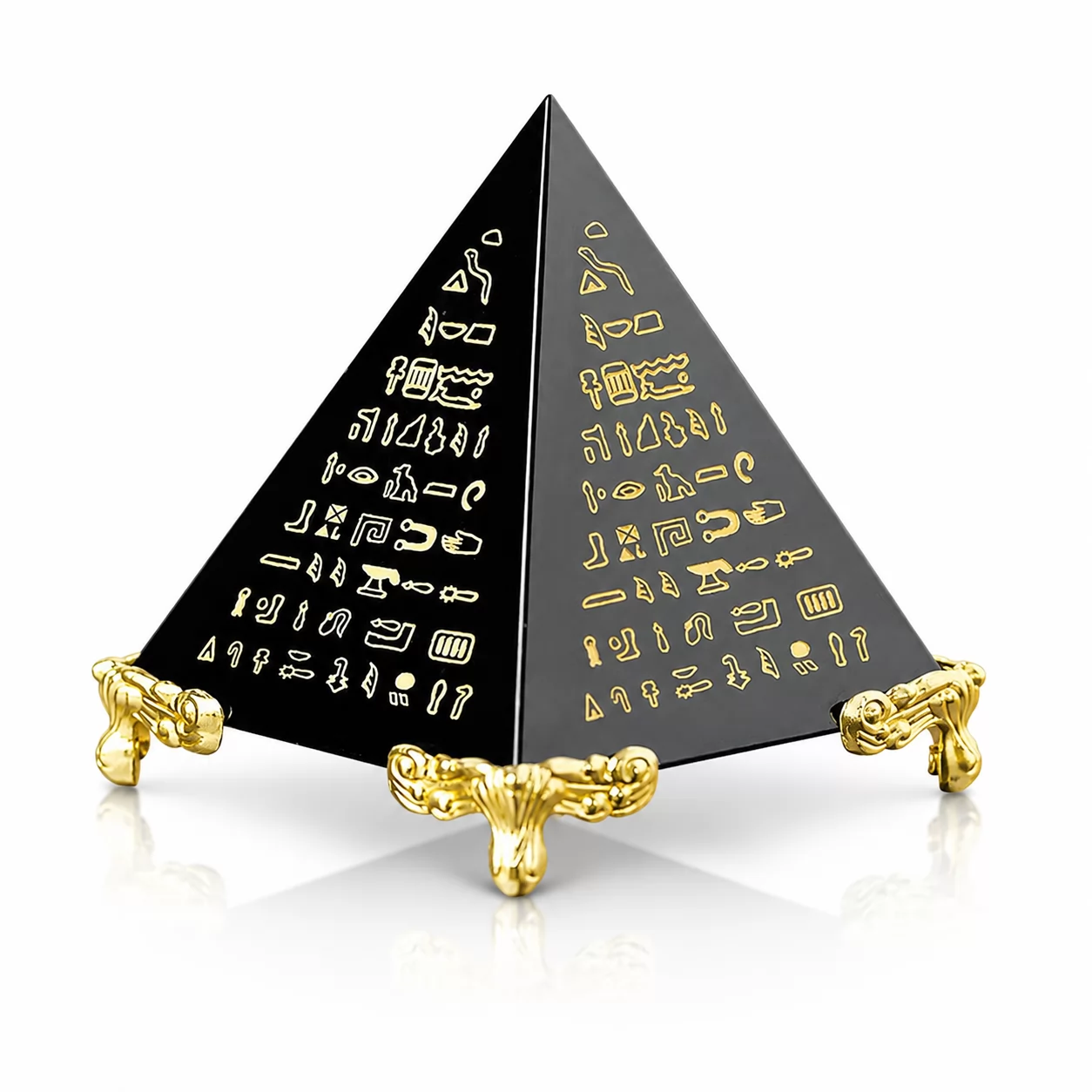 Clear Crystal Egyptian Pyramid Ornament with Gold Hieroglyphic Design view 3
