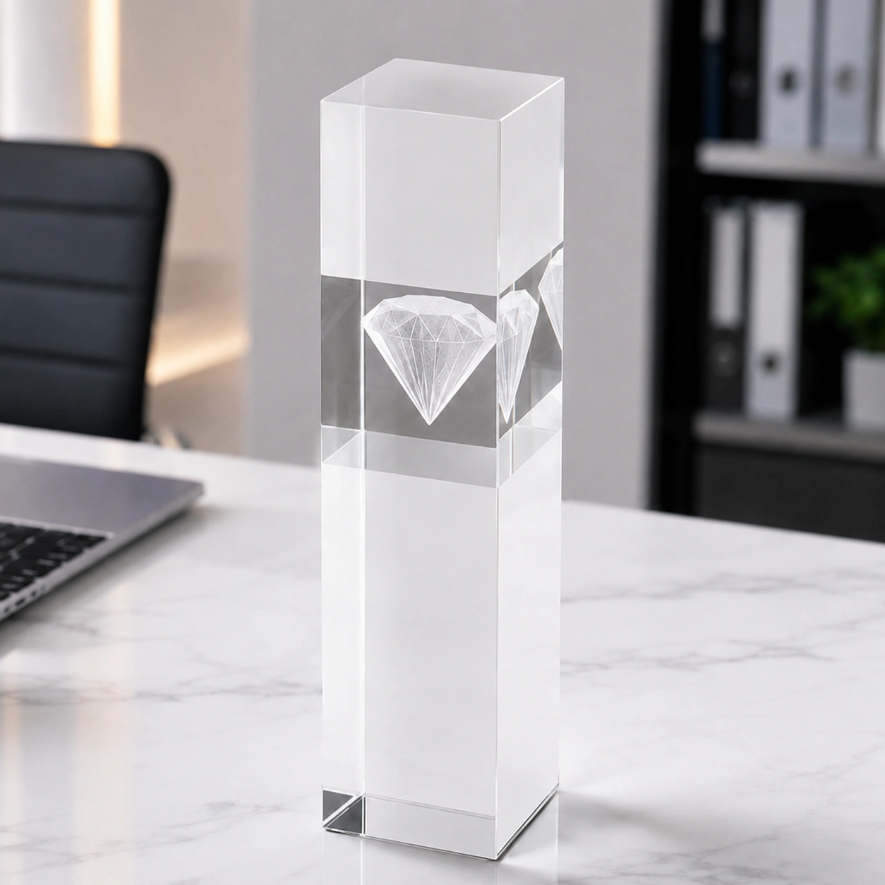 Clear Optical Crystal Column Award – Custom Engraved Corporate Recognition Trophy view 2