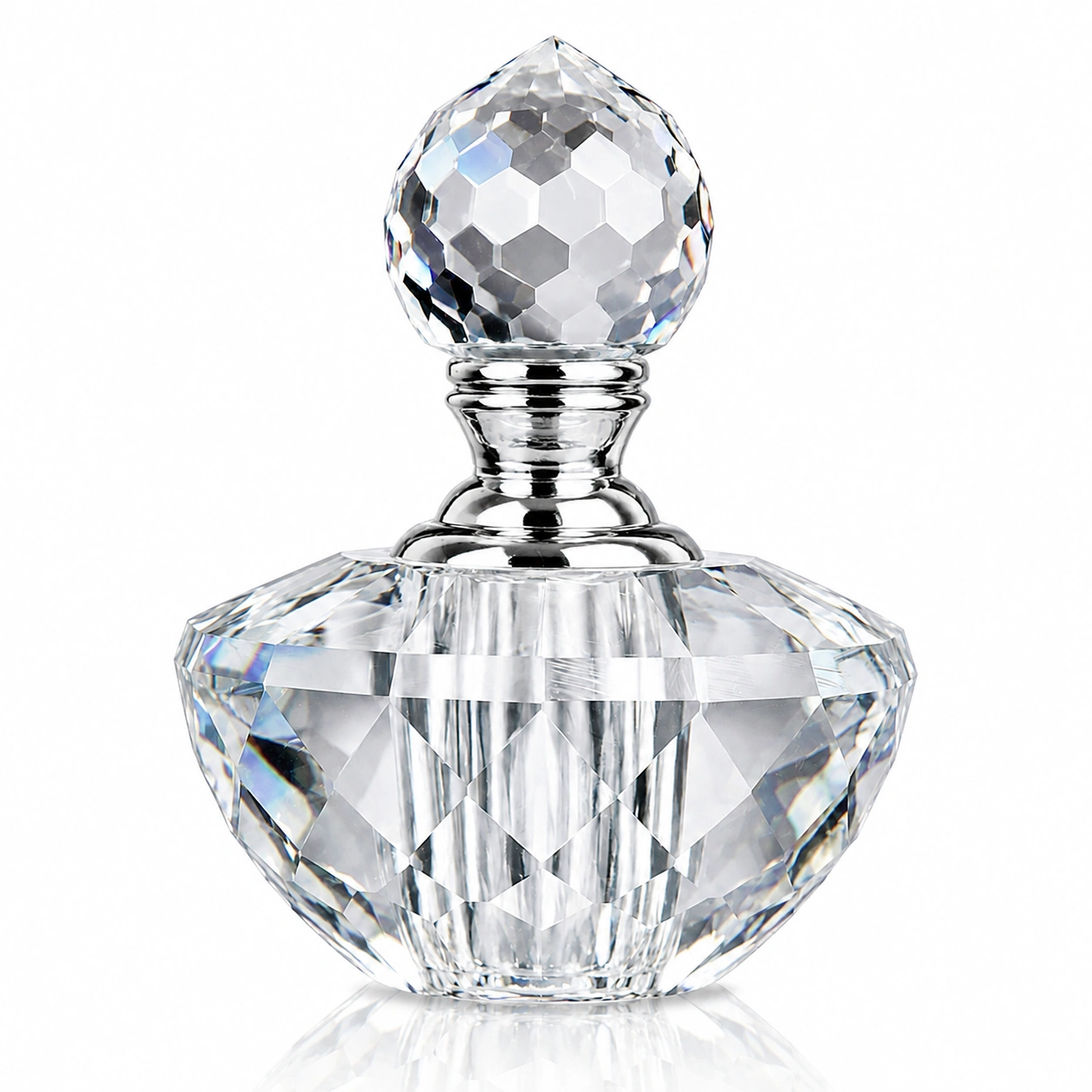 Faceted Crystal Perfume Bottle with Cut Glass Ball Stopper – Elegant Decorative Fragrance Bottle