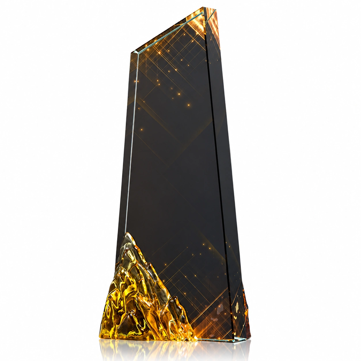 Modern Black Crystal Achievement Award with Gold Faceted Design