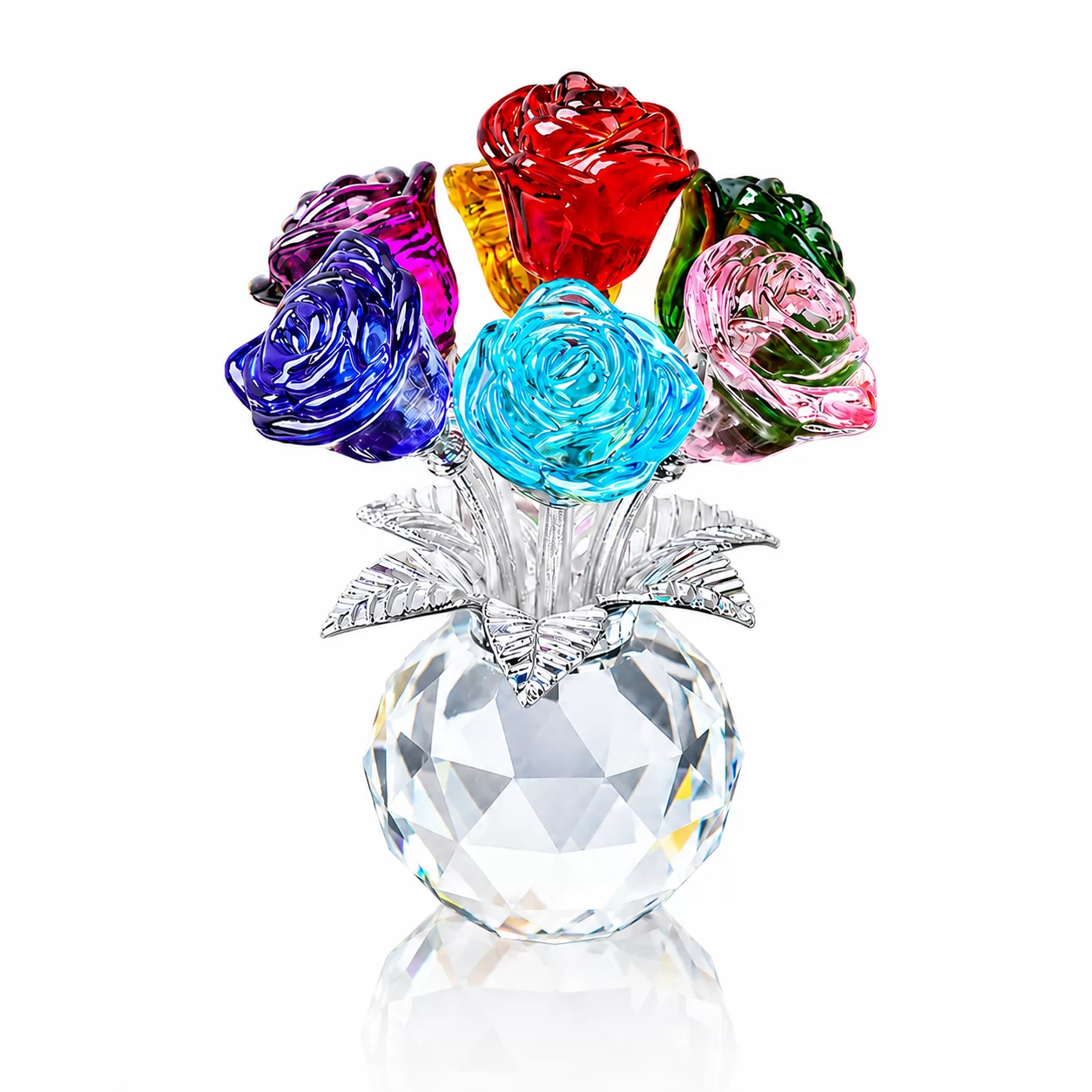 Purple Crystal Rose Bouquet with Faceted Crystal Vase – Luxury Home Decor Centerpiece view 6