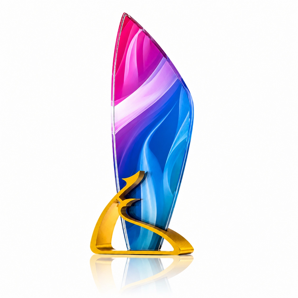 Colorful Flame Crystal Award with Gold Swirl – Custom Excellence & Recognition Trophy