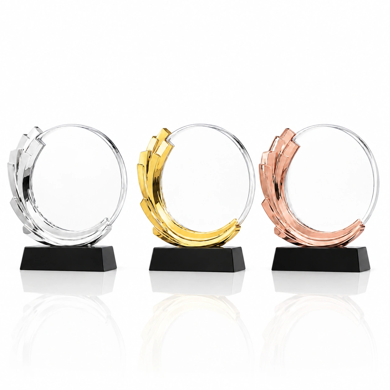 Round Crystal Award with Metallic Crescent Frame – Custom Corporate Recognition Trophy view 2