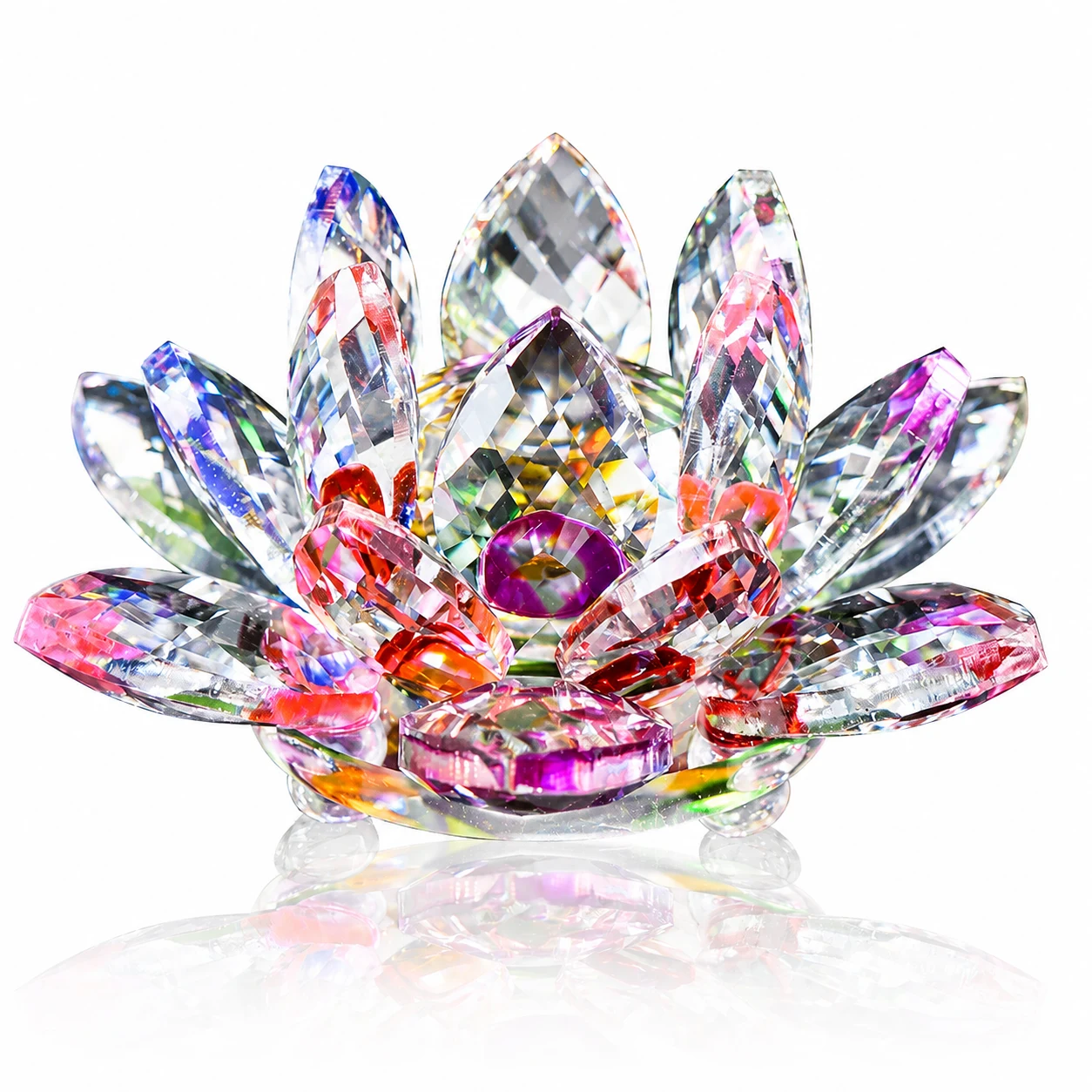 Clear Crystal Lotus Flower Figurine with Golden Accents – Elegant Decorative Centerpiece for Home & Gifts view 3