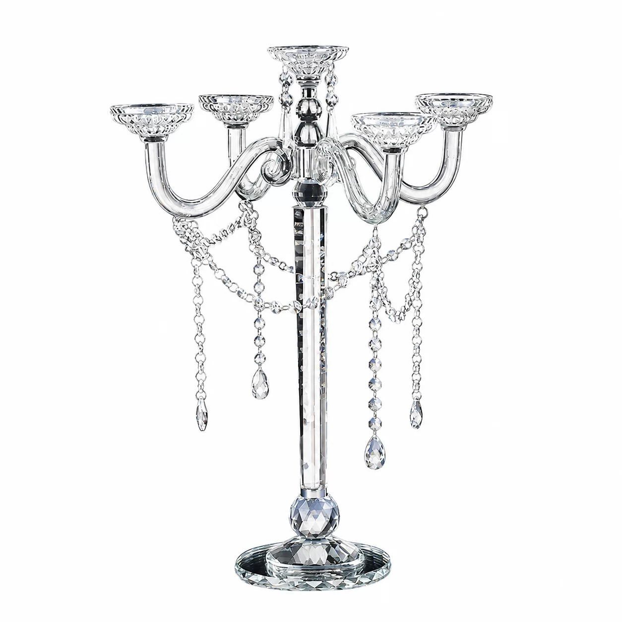 5-Arm Crystal Candelabra with Crystal Pendants for Elegant Event Decoration