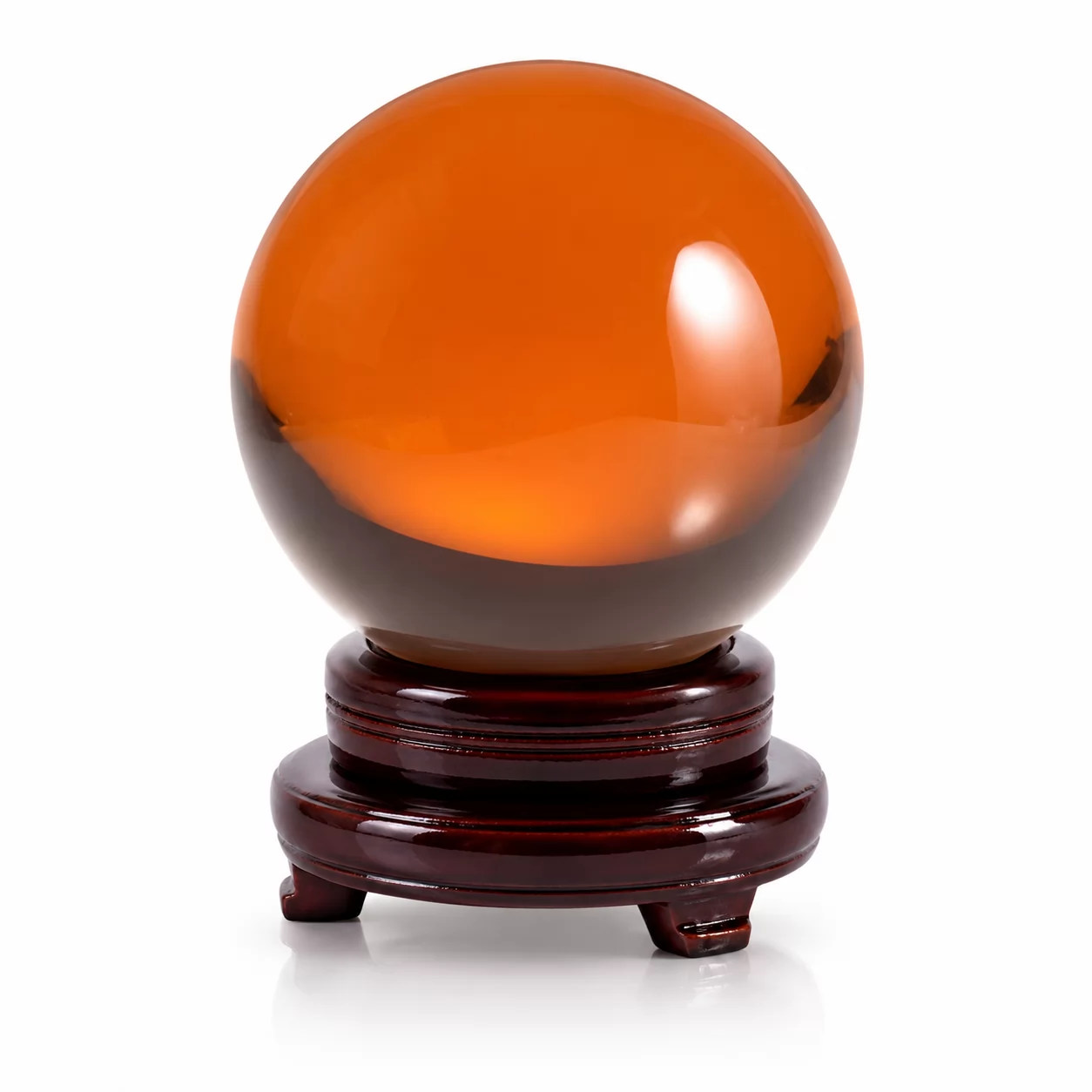 Amber Crystal Sphere Ornament – Luxury Gem Ball with Wooden Display Stand