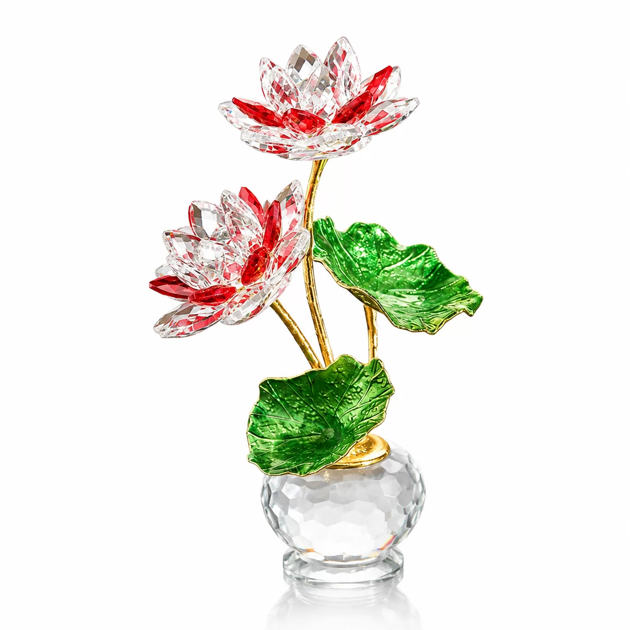 Red Crystal Lotus Flower Figurine – Elegant Floral Ornament for Home Decor