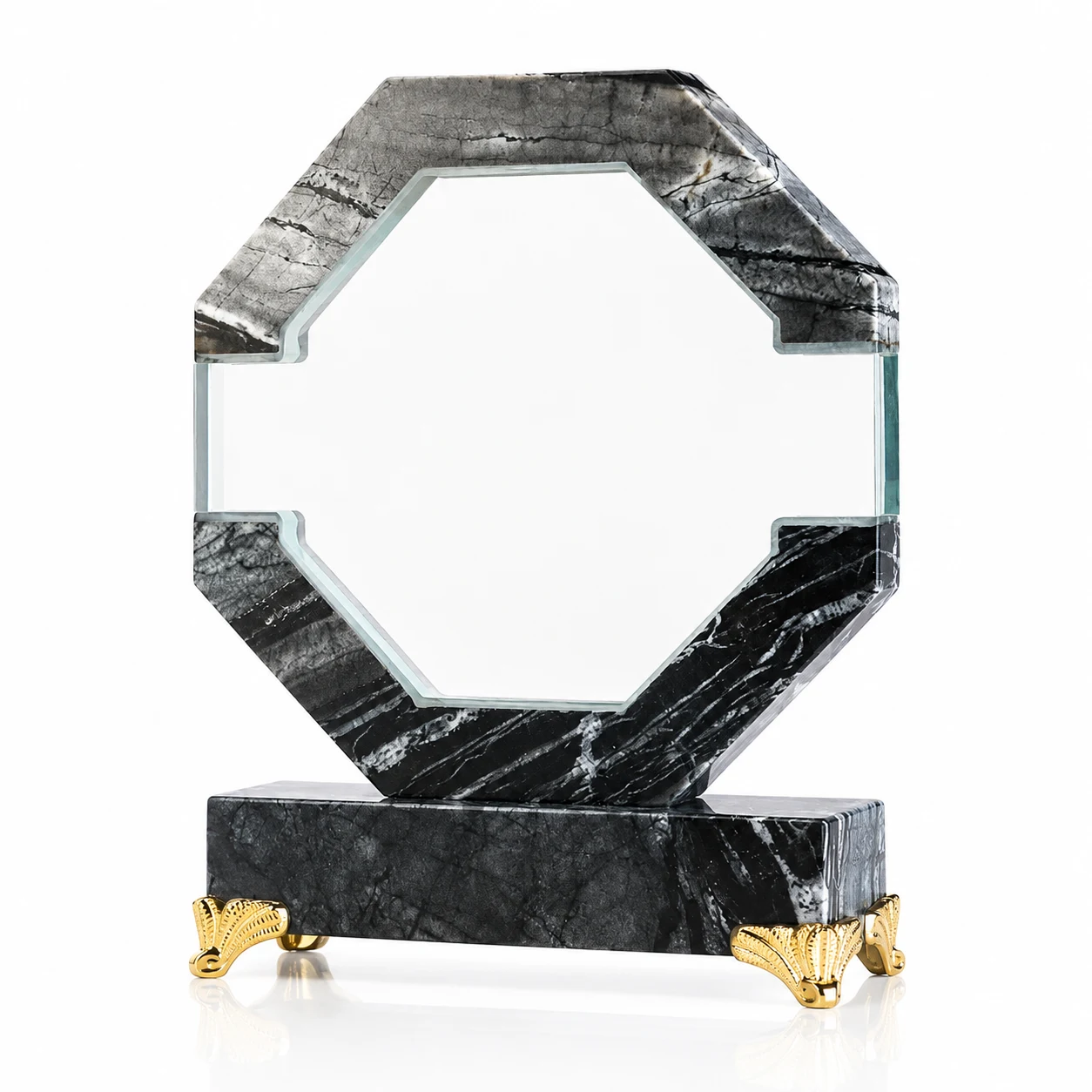 Octagon Crystal Award with Black Marble Base – Custom Corporate Recognition Trophy