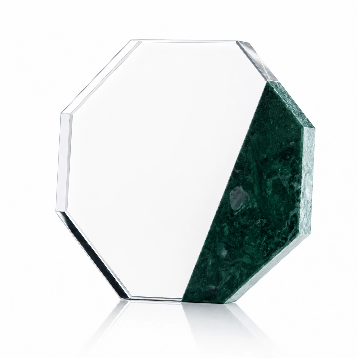 Octagon Crystal Award with Green Marble Accent – Custom Corporate Recognition Trophy
