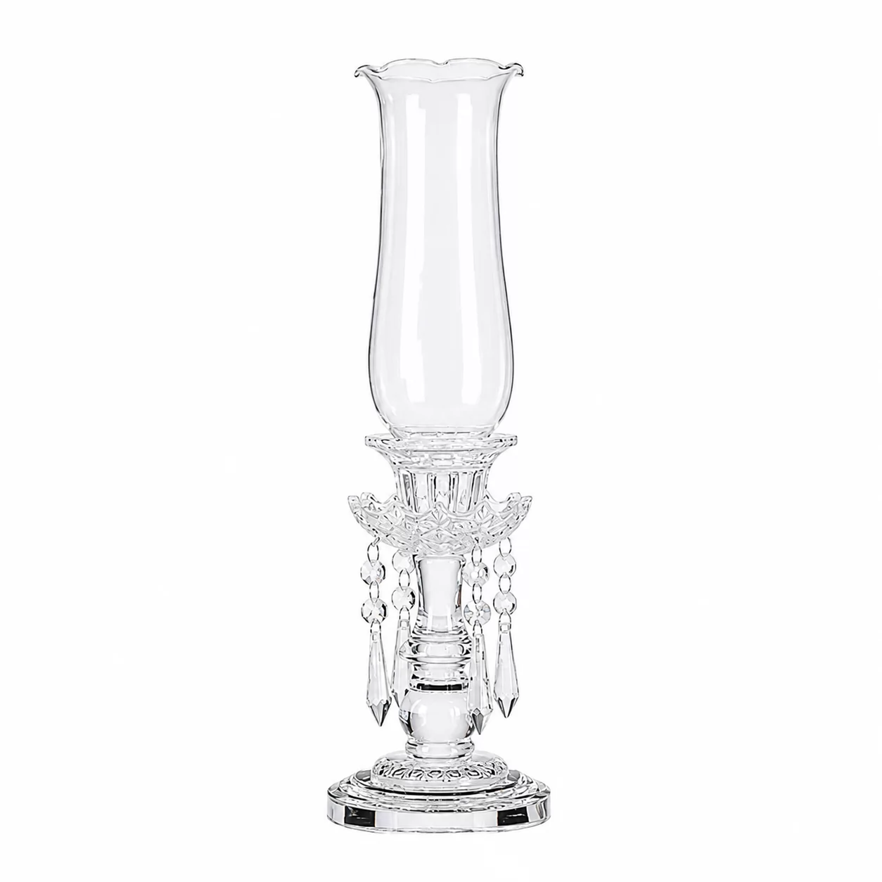 Tall Crystal Hurricane Candle Holder with Hanging Crystal Drops – Luxury Wedding Decor view 2