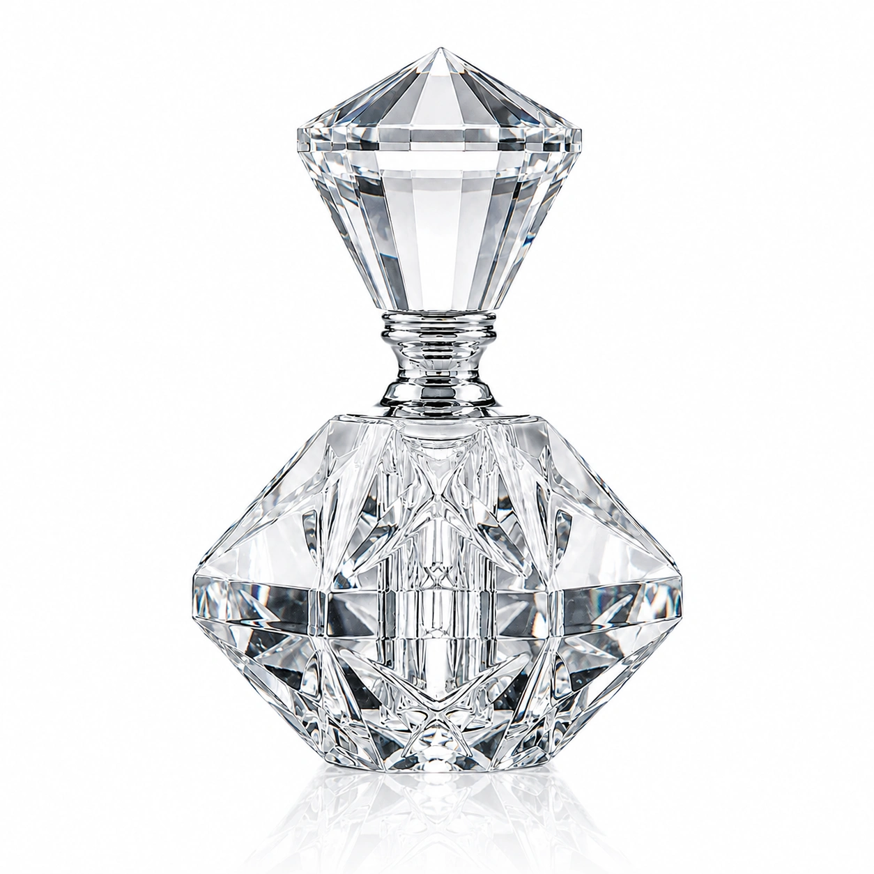 Gem-Cut Crystal Perfume Bottle with Diamond Stopper – Elegant Clear Glass Fragrance Bottle for Vanity Decor