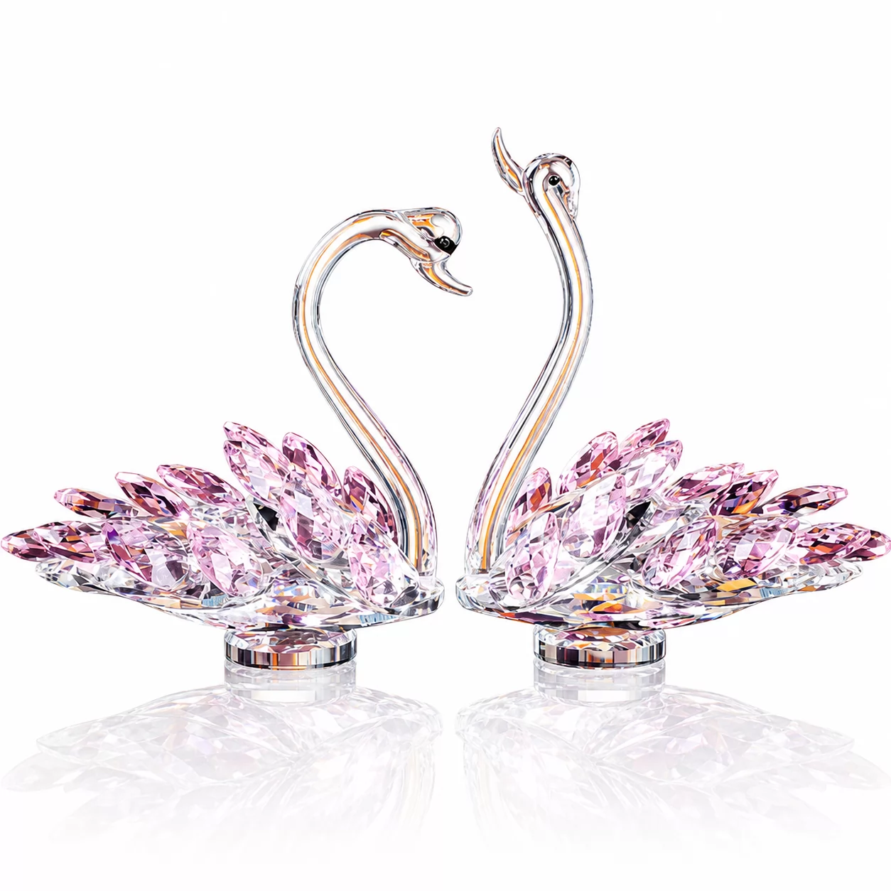 Double Swan Crystal Sculpture with Colorful Wings for Anniversary & Wedding Gifts view 5