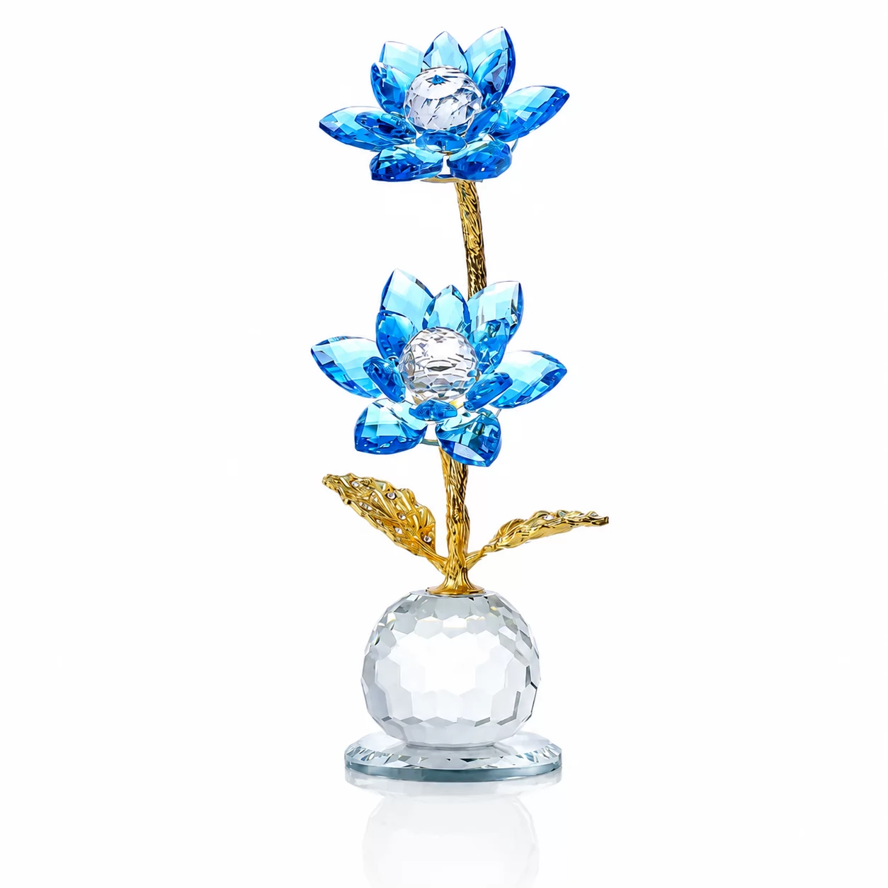 Golden Lotus Crystal Sculpture with Faceted Petals for Home Decor & Gifts view 3