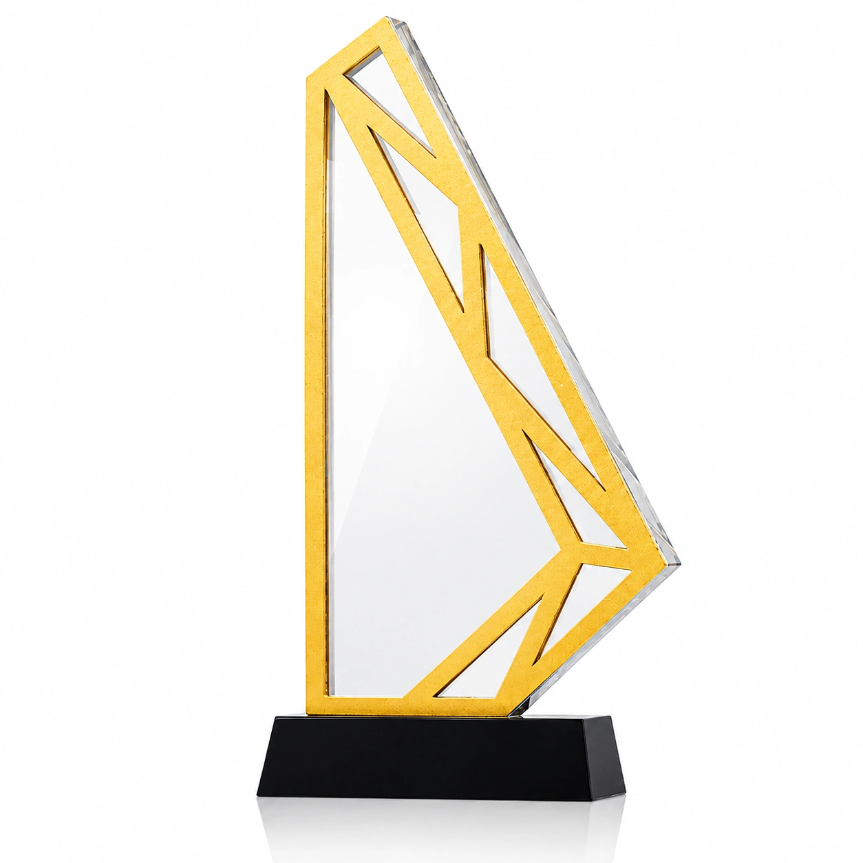Angular Geometric Crystal Award with Gold Frame – Custom Corporate Recognition Trophy view 2