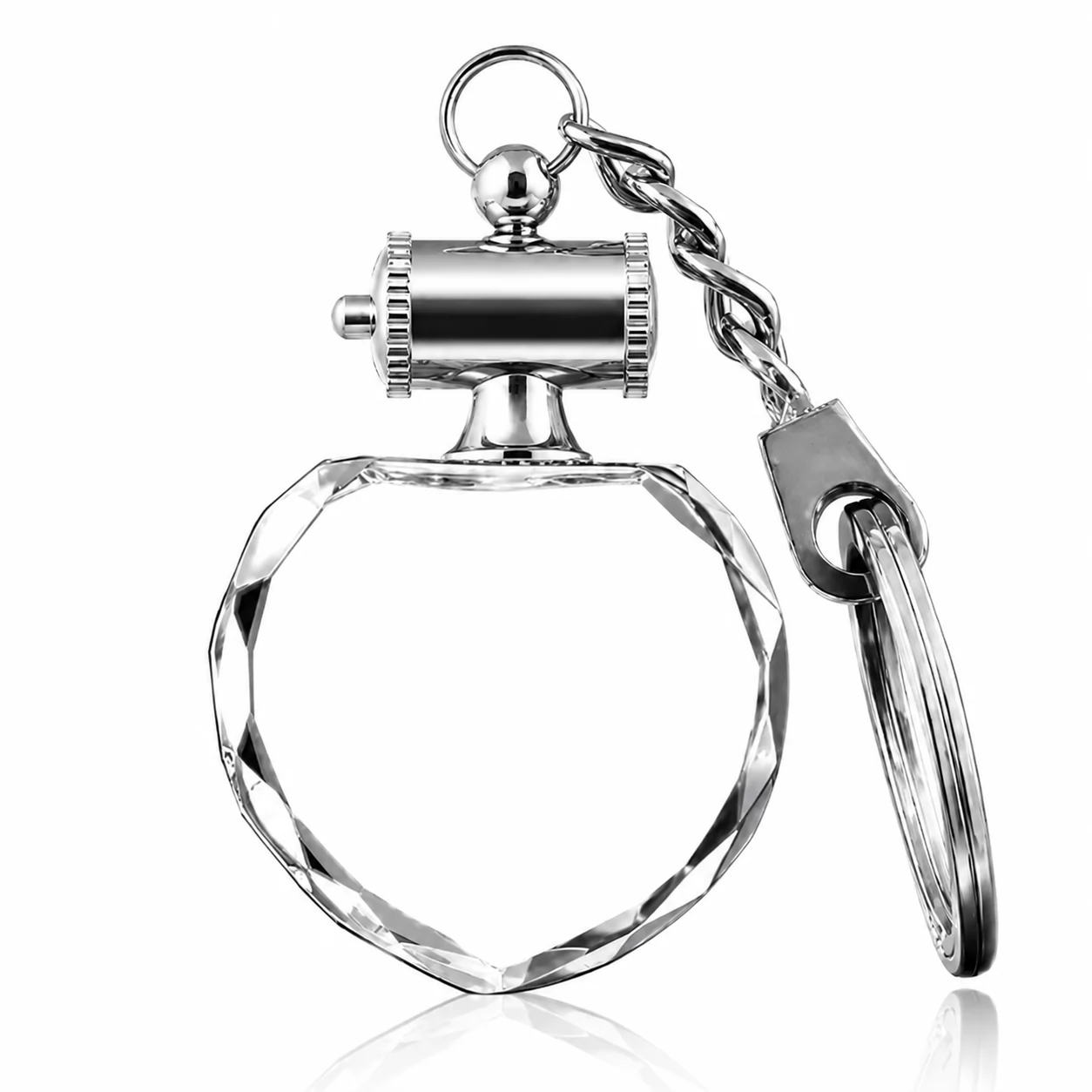 LED Light-Up Crystal Keychain with Faceted Round Pendant for Custom Engraving & Gifts