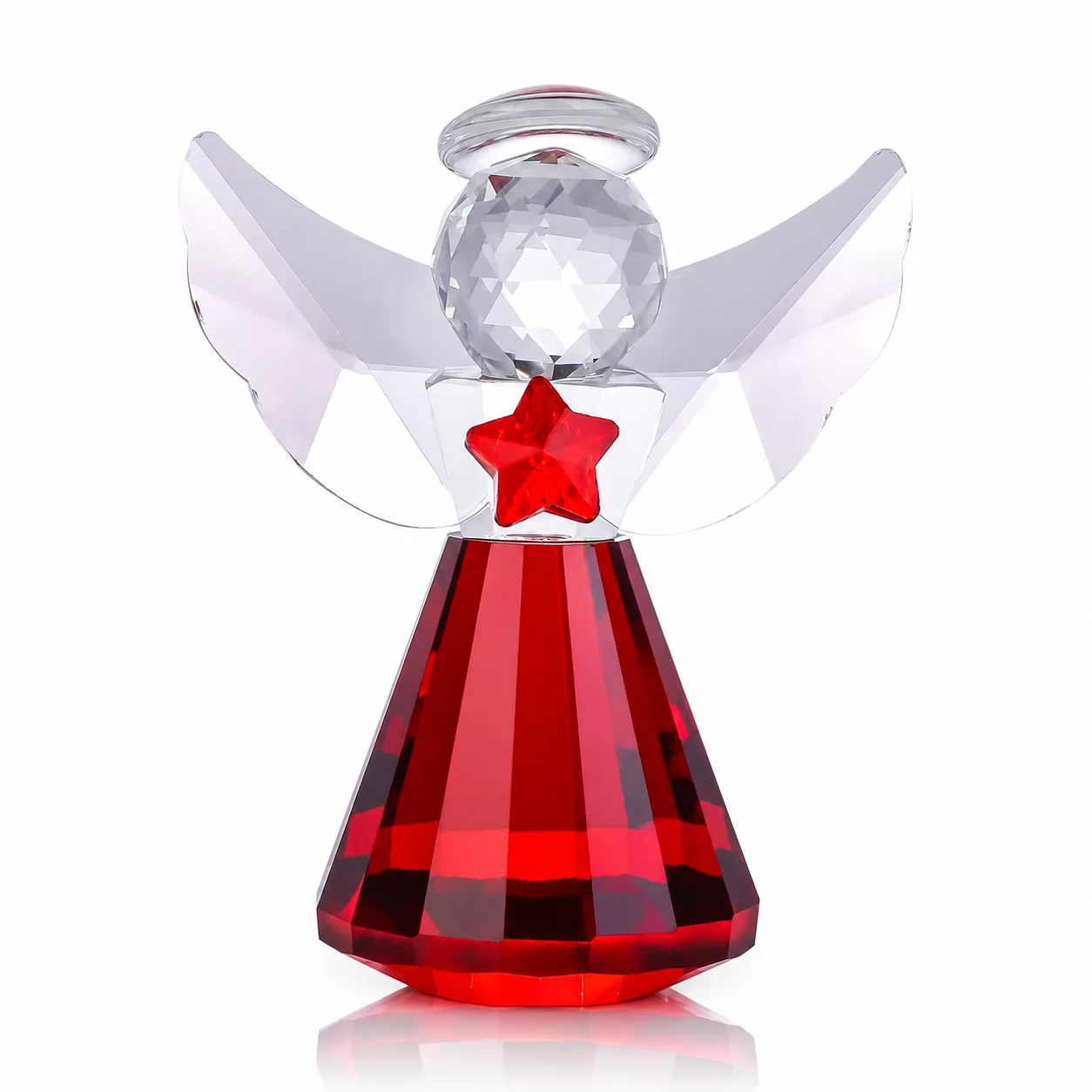 Clear Crystal Angel Figurine with Red Heart – Decorative Guardian Angel for Home Decor & Gifts view 2