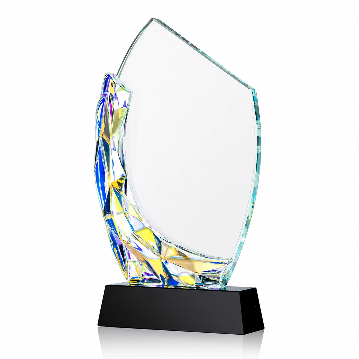 Curved Clear Crystal Award with Colorful Faceted Accent – Custom Corporate Recognition Trophy
