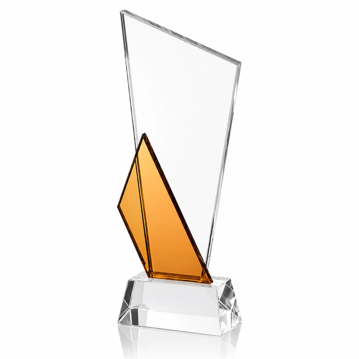Custom Clear Crystal Award Trophy with Amber Accent – Personalized Corporate Recognition Award