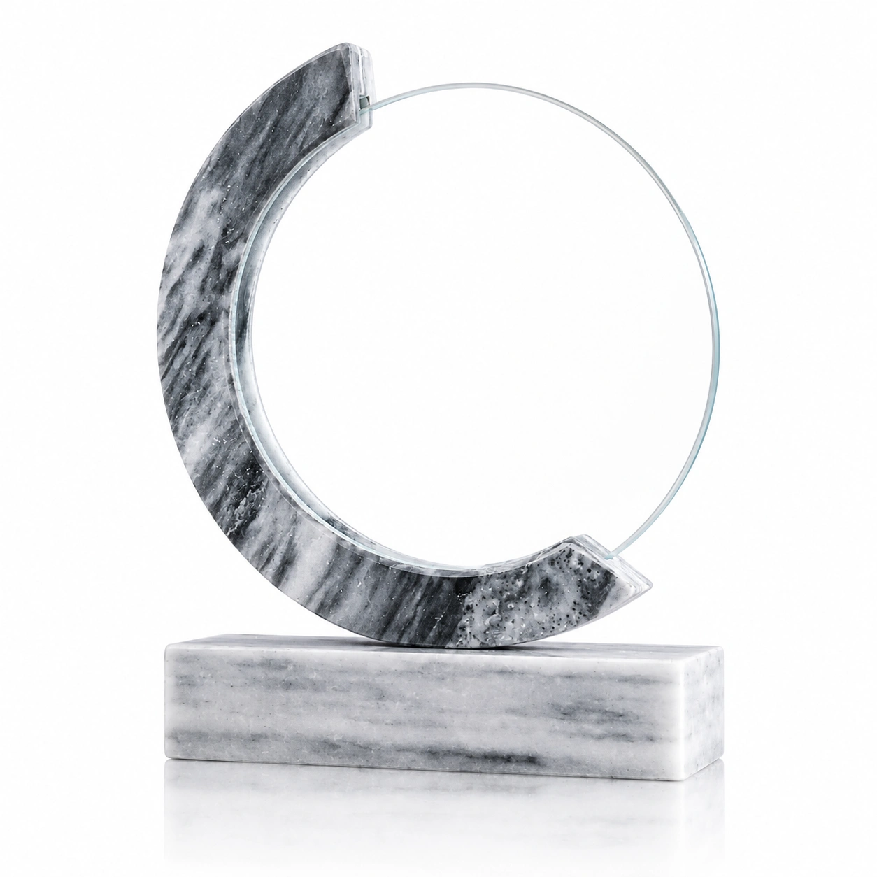 White Marble Crystal Award – Custom Circular Corporate Recognition Trophy