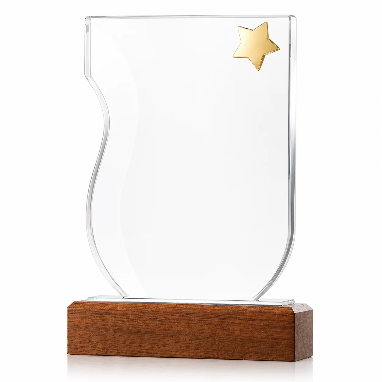 Crystal Plaque Trophy with Wood Base for Corporate Excellence & Employee Awards
