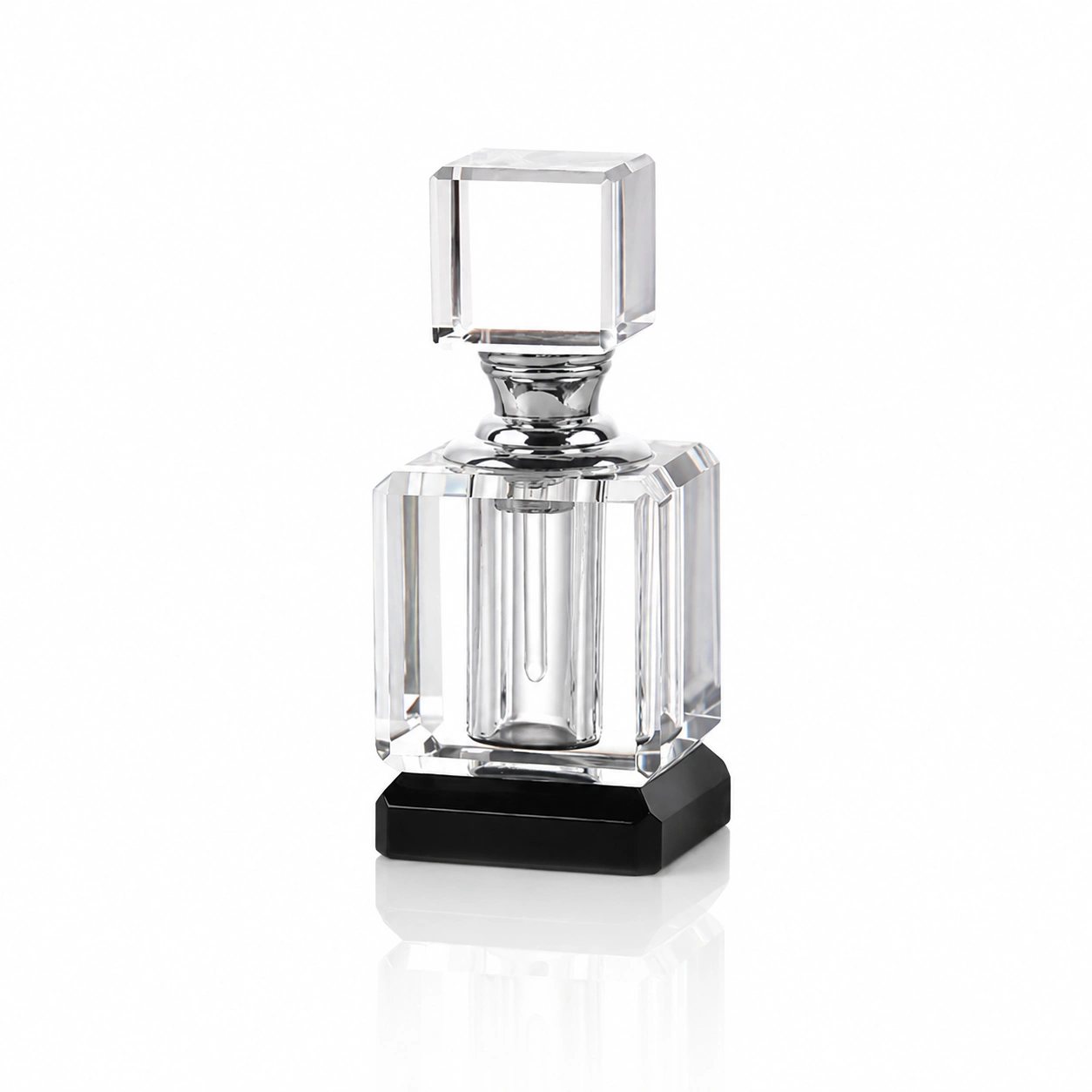 Square Block Crystal Perfume Bottle with Cube Stopper – Beveled Clear Glass Fragrance Bottle