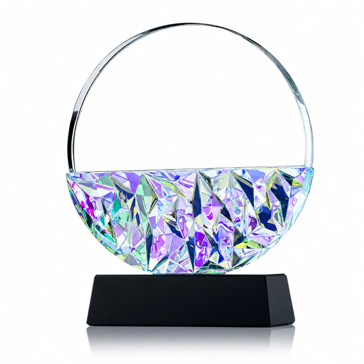 Rainbow Round Crystal Award – Custom Achievement & Recognition Trophy view 2