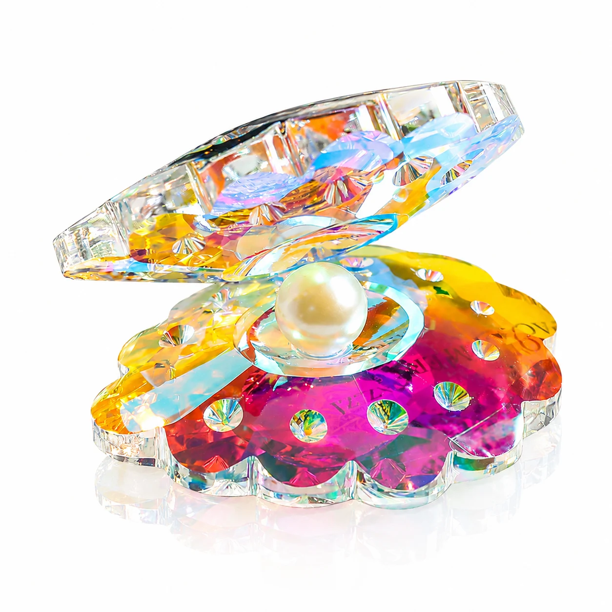 The Ocean Jewel Collection – Colorful Crystal Shell Sculpture with Pearl Accent