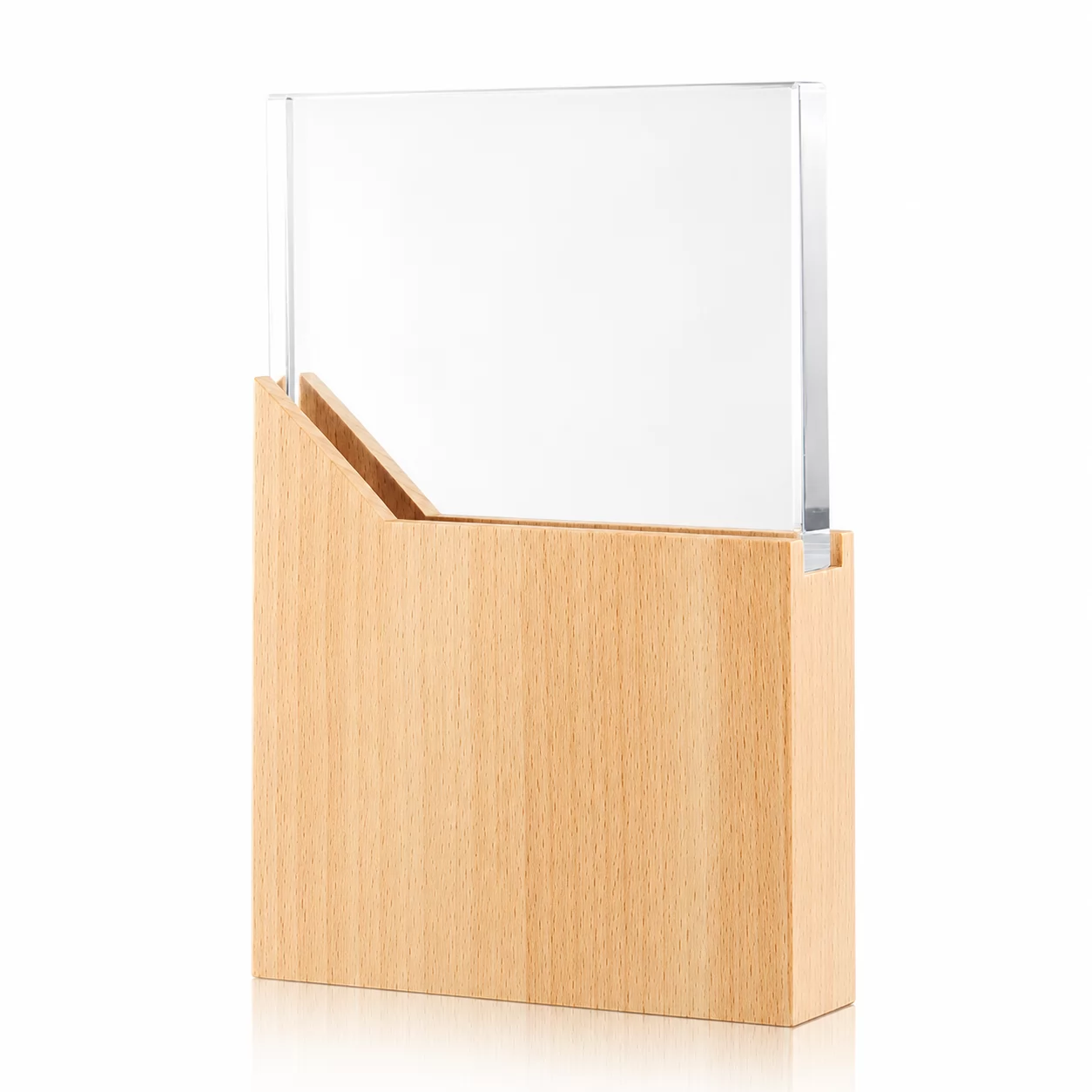 Clear Crystal Plaque Award with Natural Wooden Base for Corporate Recognition