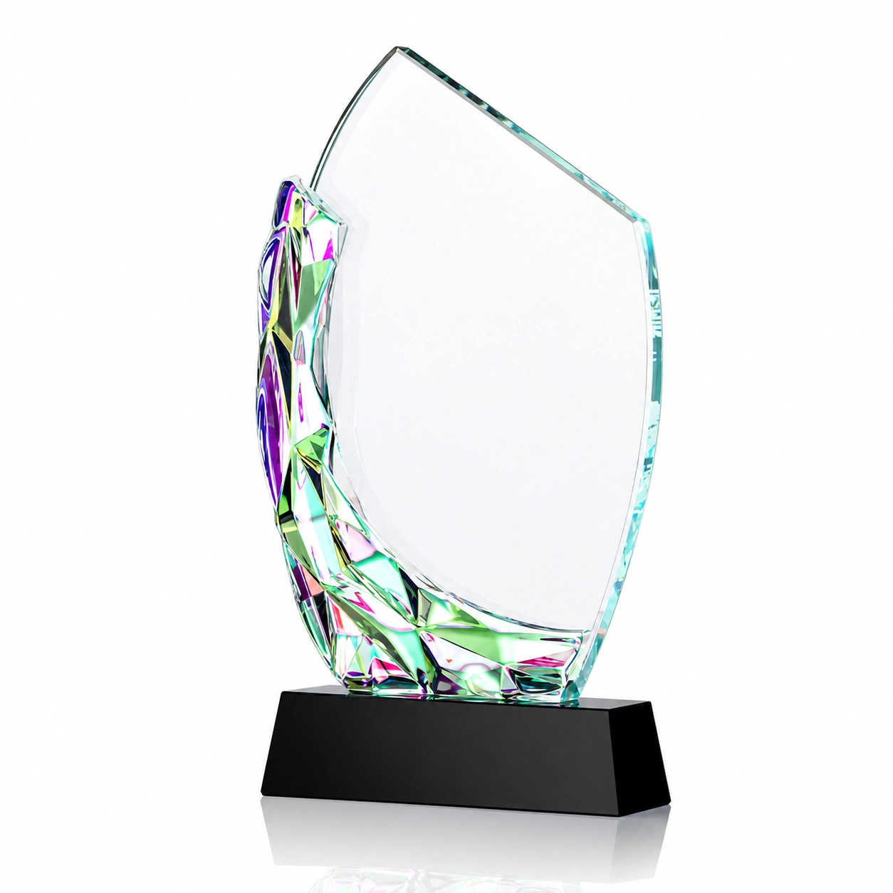 Curved Clear Crystal Award with Colorful Faceted Accent – Custom Corporate Recognition Trophy view 2