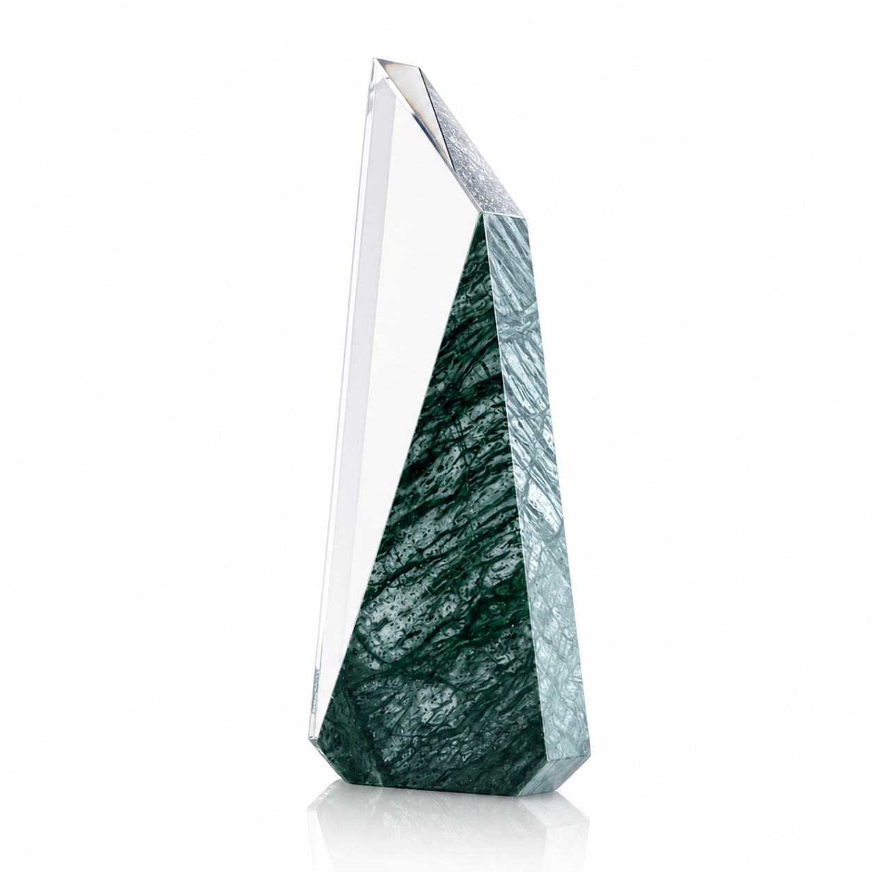 Faceted Crystal Peak Award with Green Marble – Custom Corporate Recognition Trophy