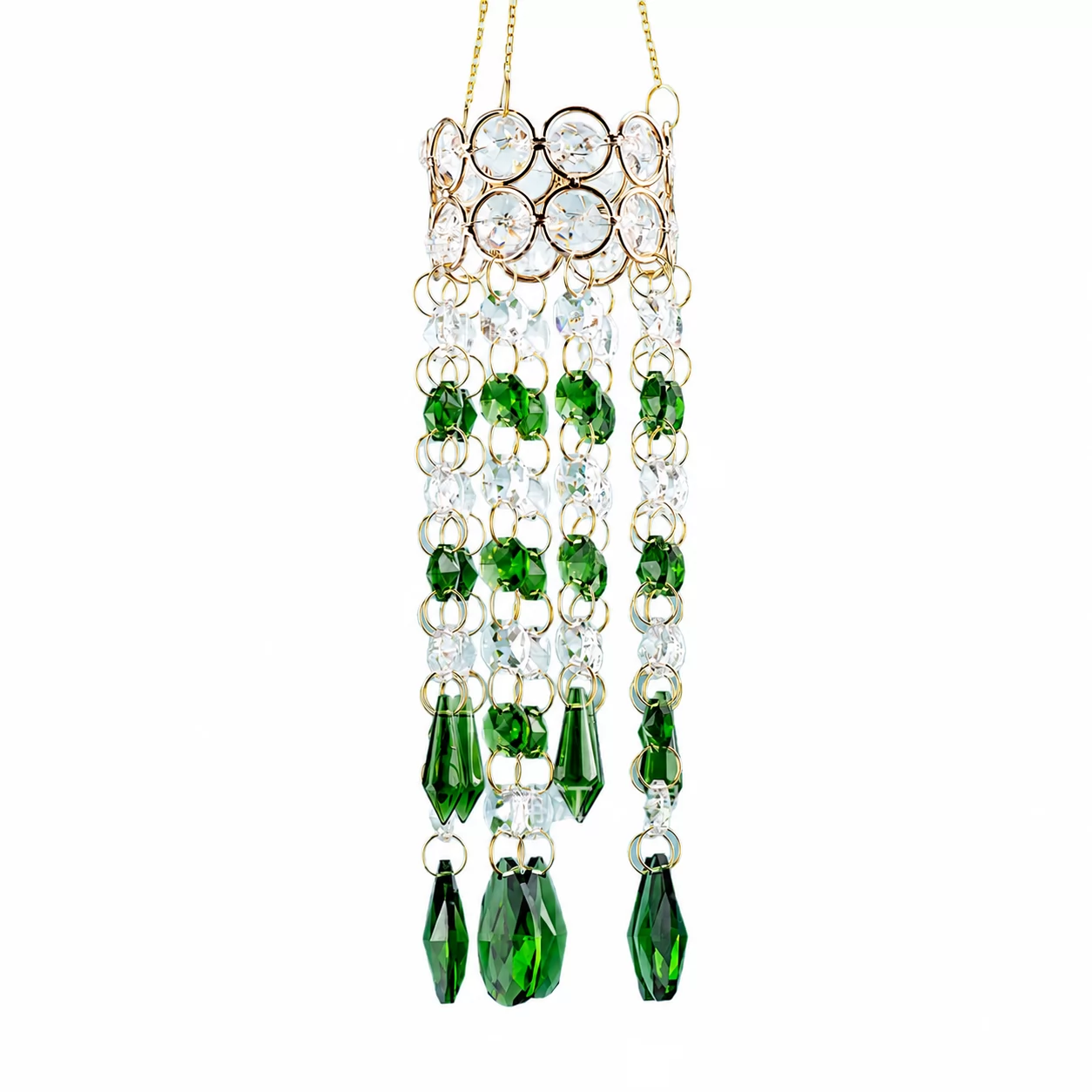 The Crystal Emerald Cascade – A Nature Inspired Light Catcher for Elegant Interiors