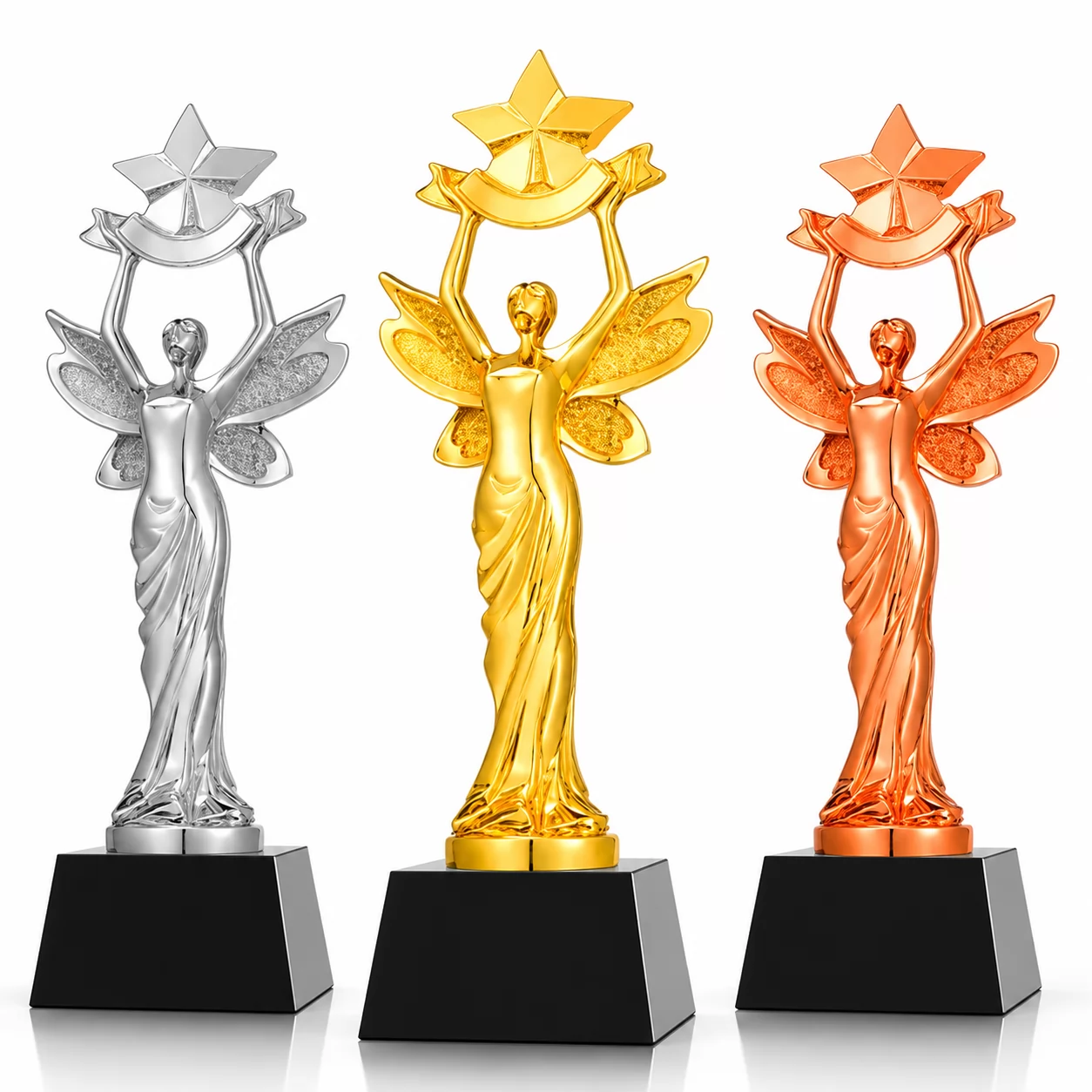 Three-Color Winged Victory Figure Award with Star for Competitions & Special Honors