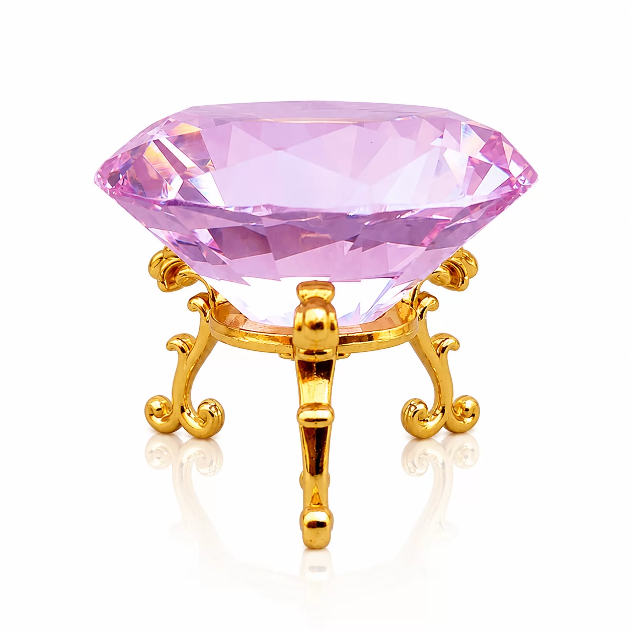Purple Crystal Diamond Sculpture with Elegant Gold Pedestal for Home Decor view 2