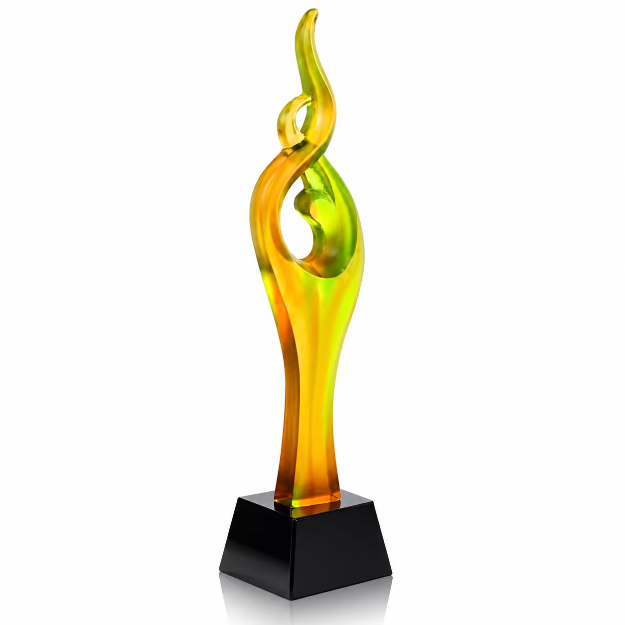 Sculpted Flame Liuli Glass Trophy with Black Base for Outstanding Performance