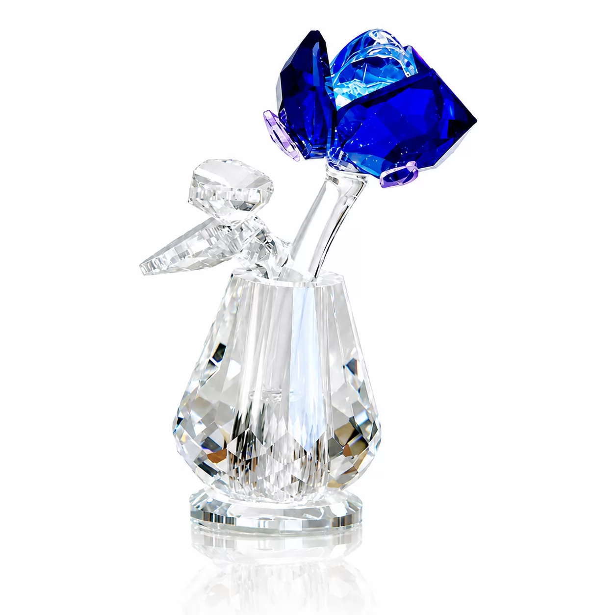 Blue Crystal Rose in Clear Vase Figurine – Elegant Floral Keepsake for Wedding, Anniversary & Home Dec
