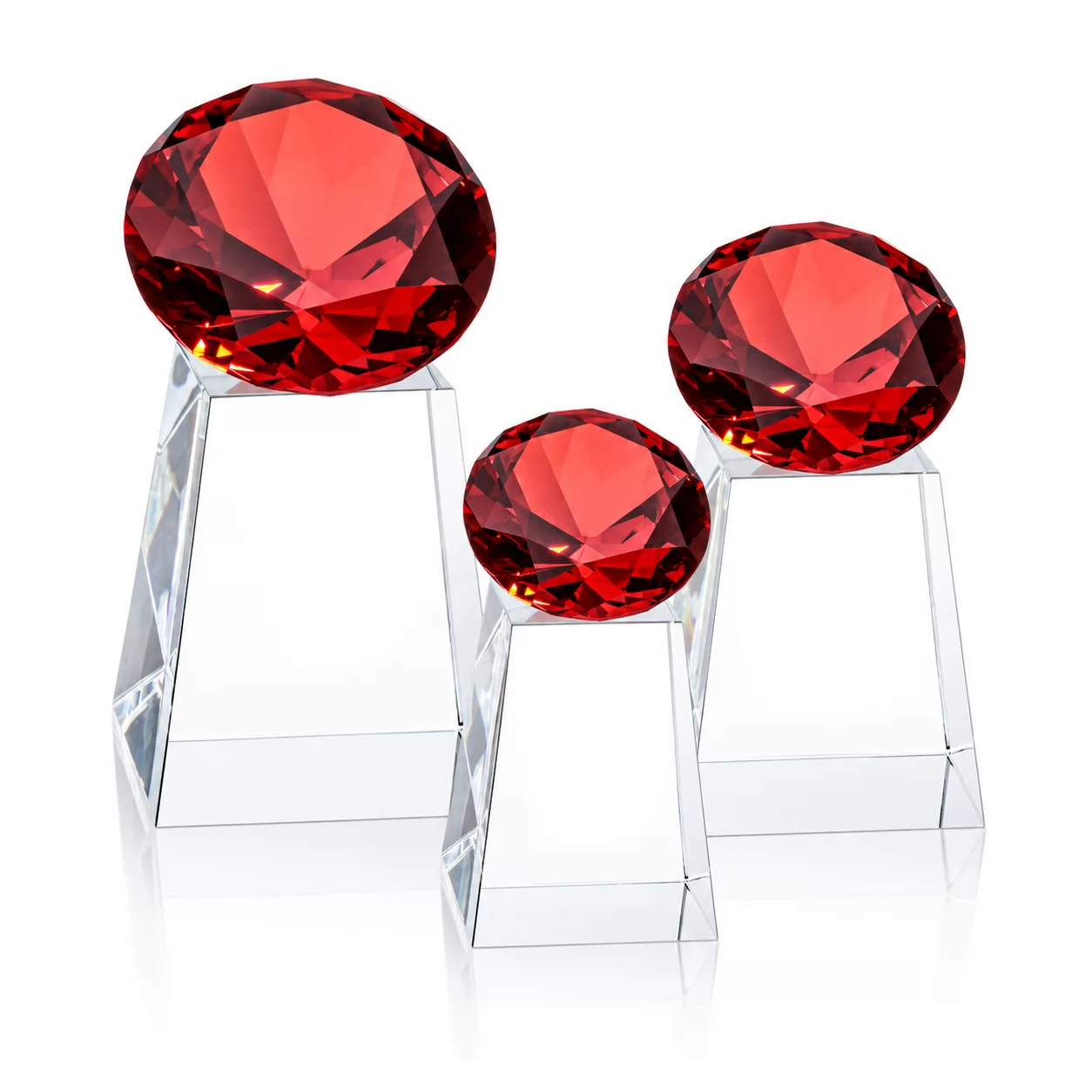 Ruby Gem Crystal Award – Faceted Red Jewel Trophy in Multiple Sizes