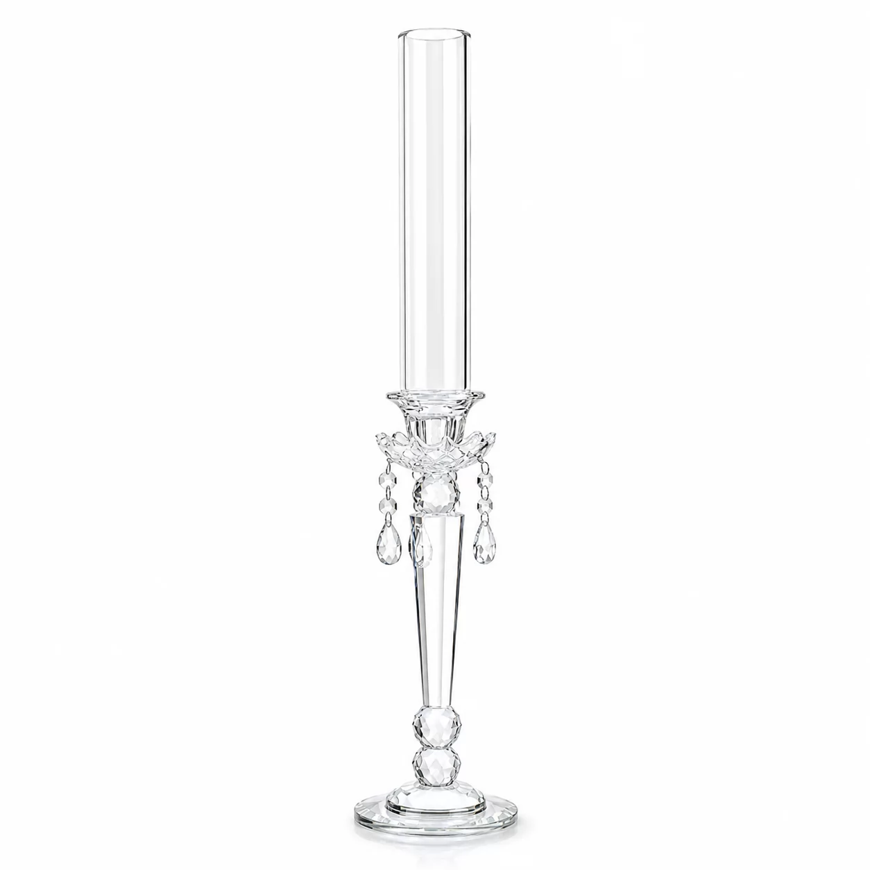 Luxury Crystal Hurricane Candle Holder with Hanging Drops – Elegant Wedding Centerpiece