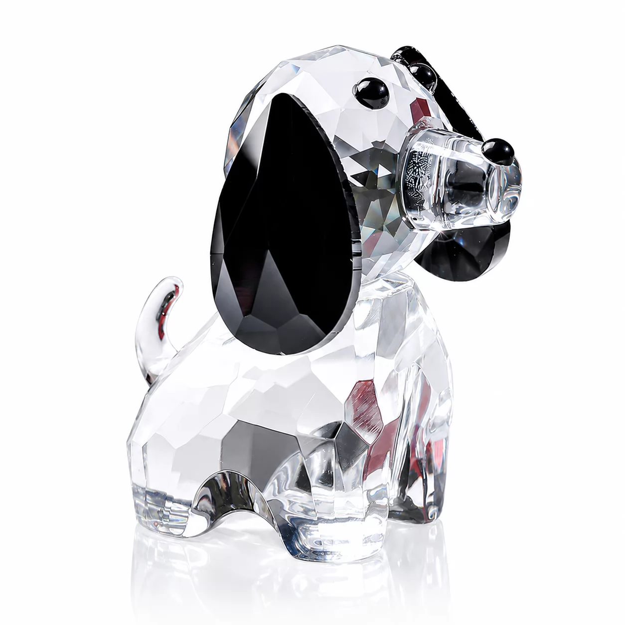 Crystal Dog Figurine – Elegant Pet Sculpture with Black Gem Accents for Home Decor view 2