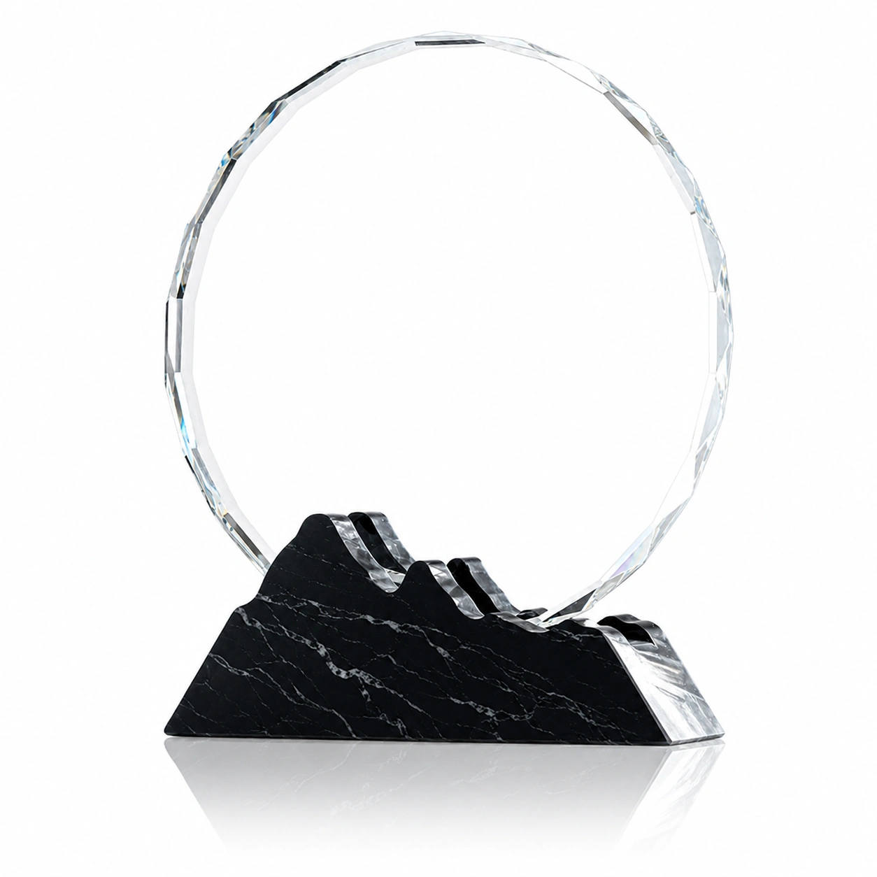 Round Clear Crystal Award with Mountain Base – Custom Corporate Recognition Trophy