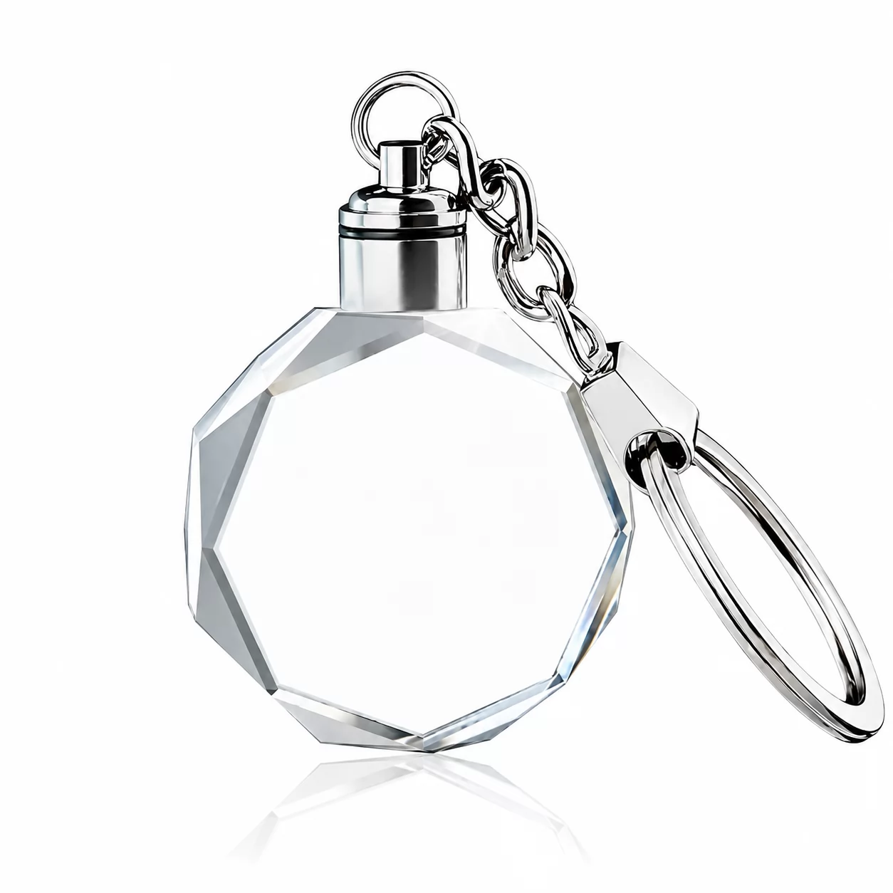 Faceted Round Crystal Keychain Blank with LED Light for Laser Engraving