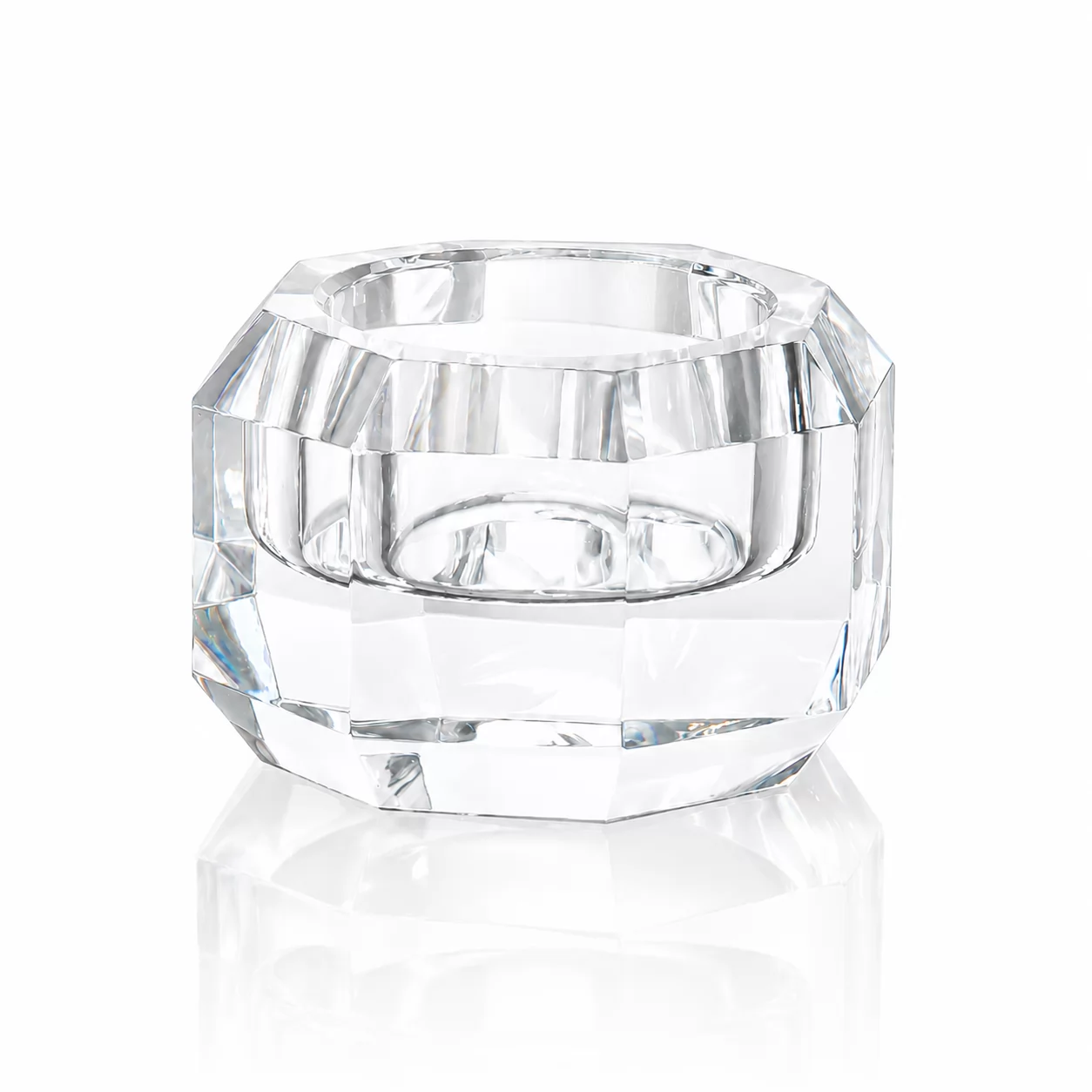 Clear Crystal Candle Holder with Geometric Cut Design for Modern Interior Decor