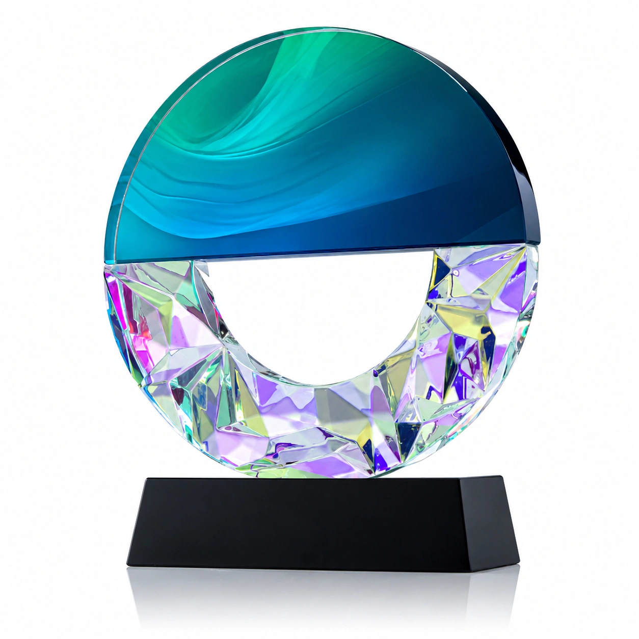 Circular Crystal Award with Blue Gradient & Faceted Design