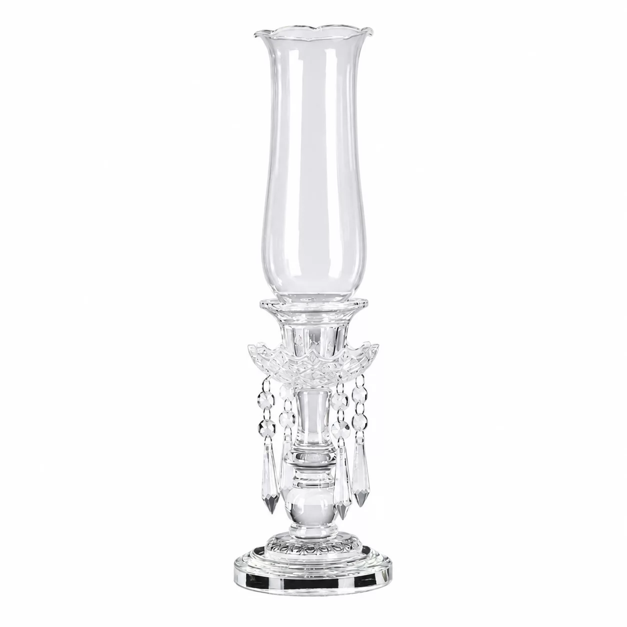 Tall Crystal Hurricane Candle Holder with Hanging Crystal Drops – Luxury Wedding Decor