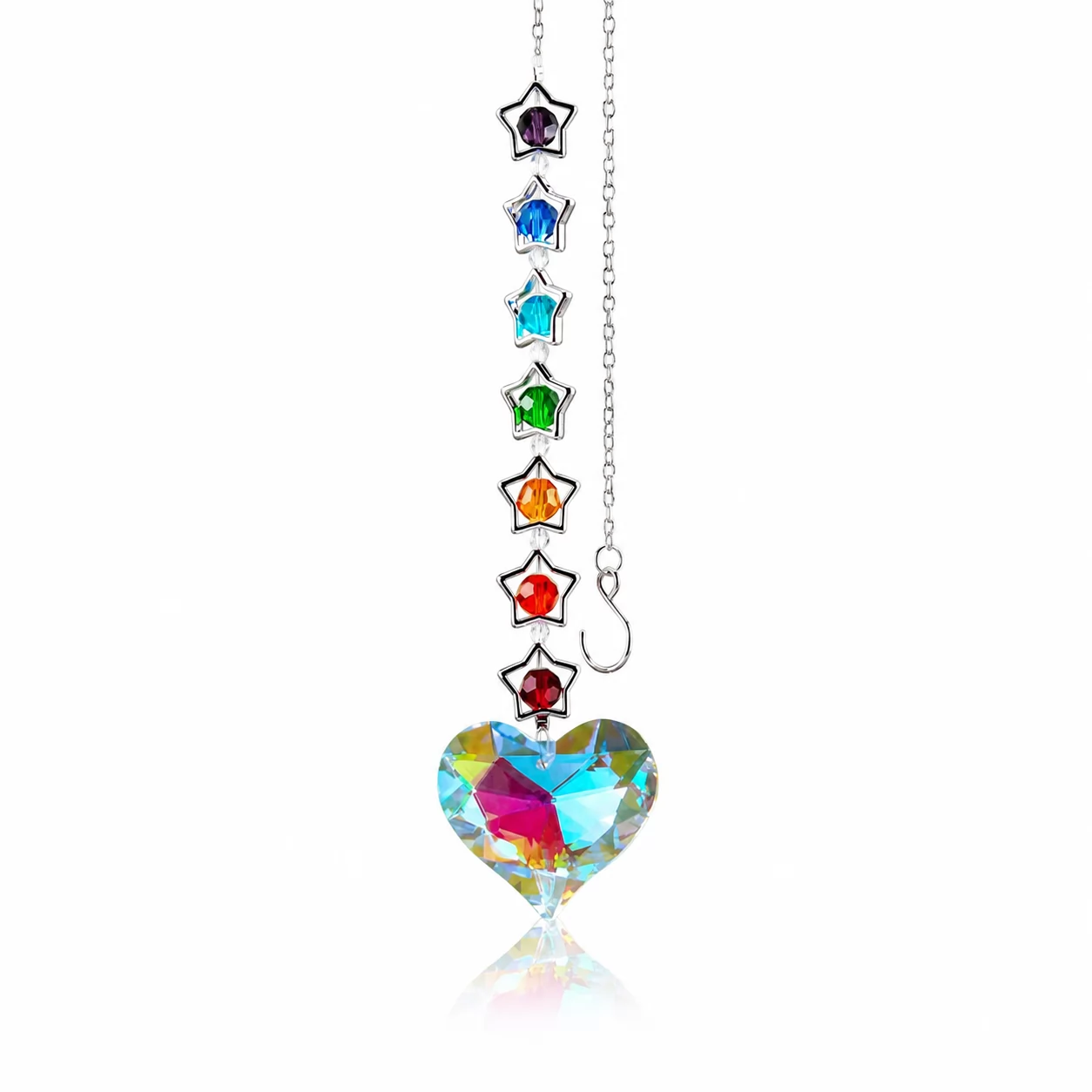 The Crystal Love Cascade – Colorful Hanging Ornament with Heart Prism Accent