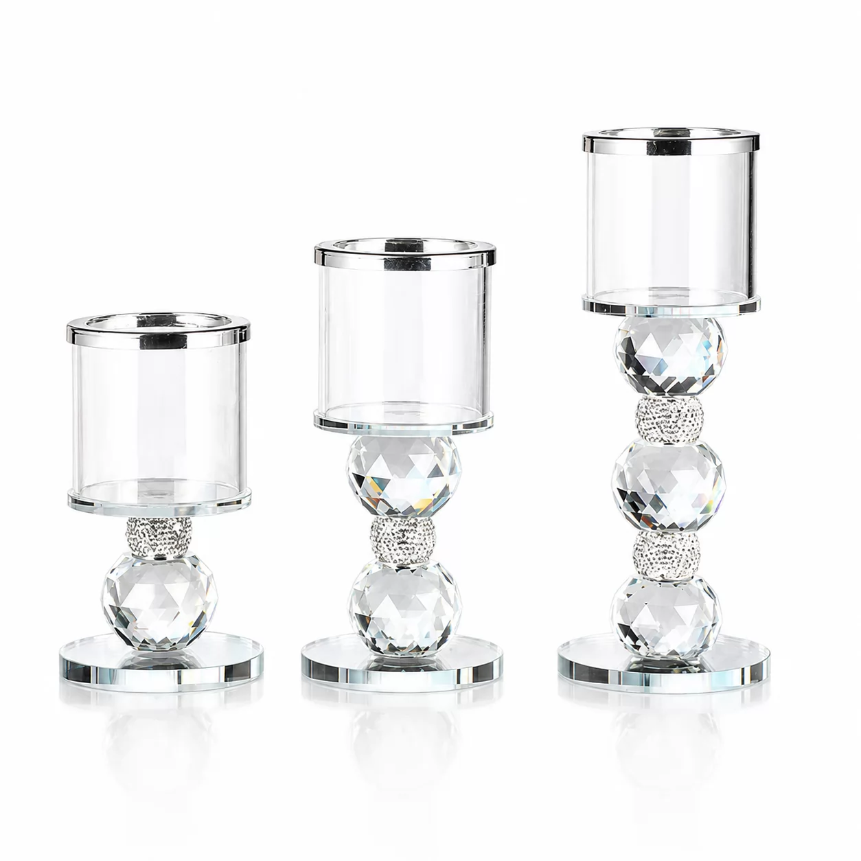 Faceted Crystal Ball Hurricane Candle Holder with Glass Cylinder for Home & Wedding Decor