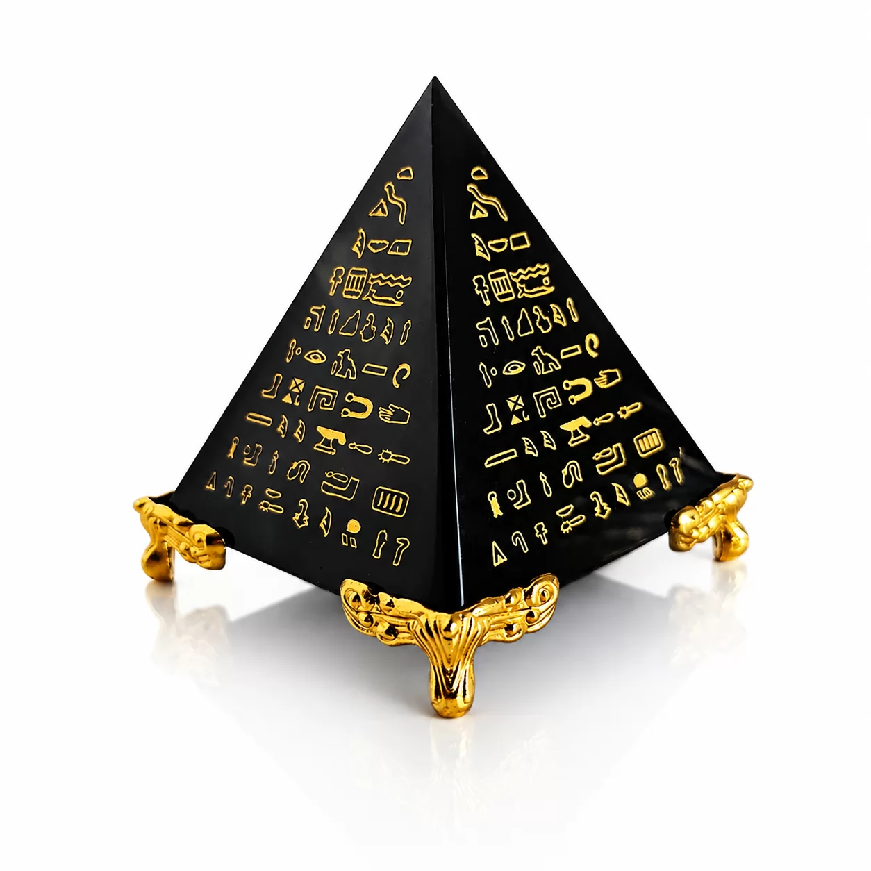 Clear Crystal Egyptian Pyramid Ornament with Gold Hieroglyphic Design view 2