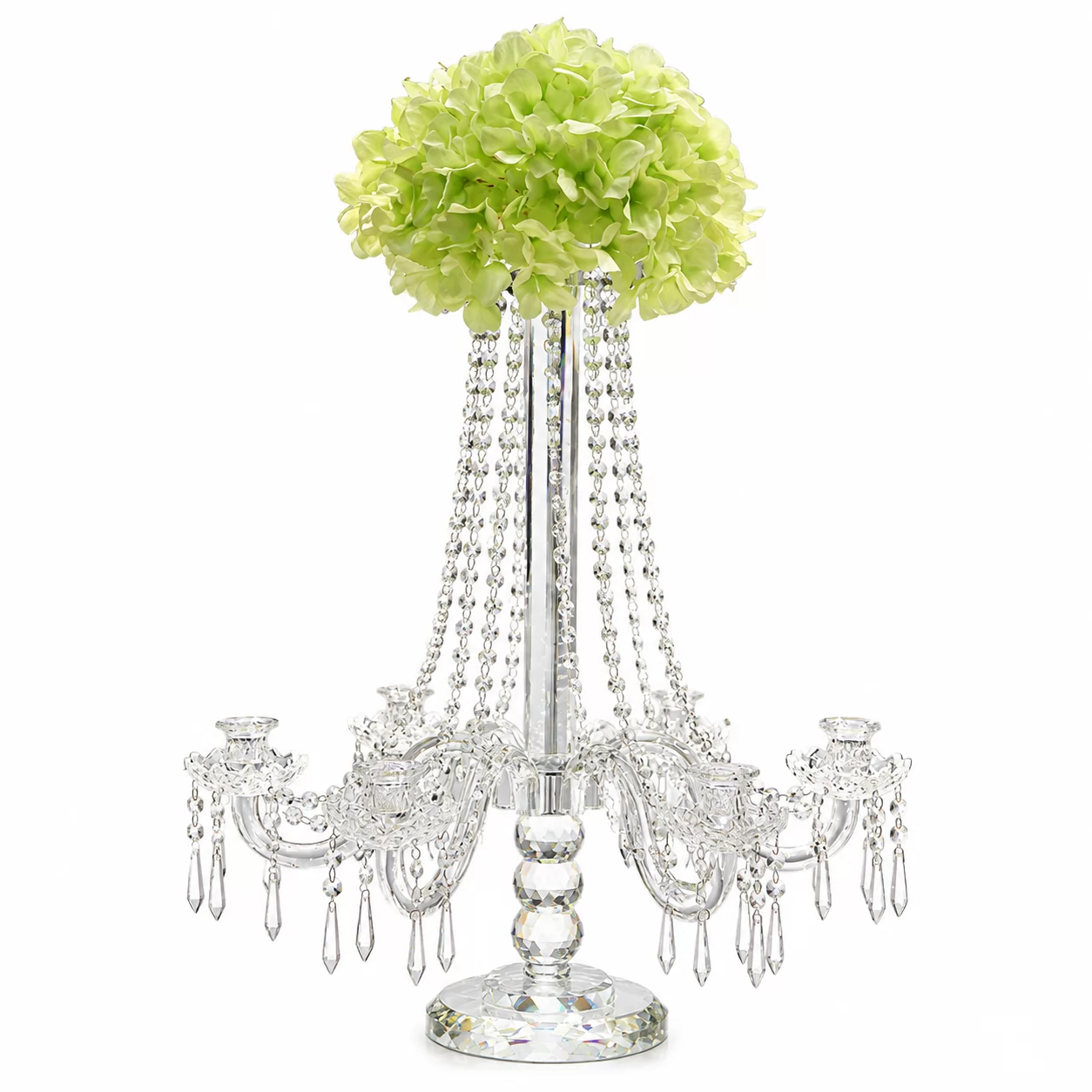 Crystal Flower Candelabra Arrangement with Hanging Drops for Luxury Weddings & Hotels