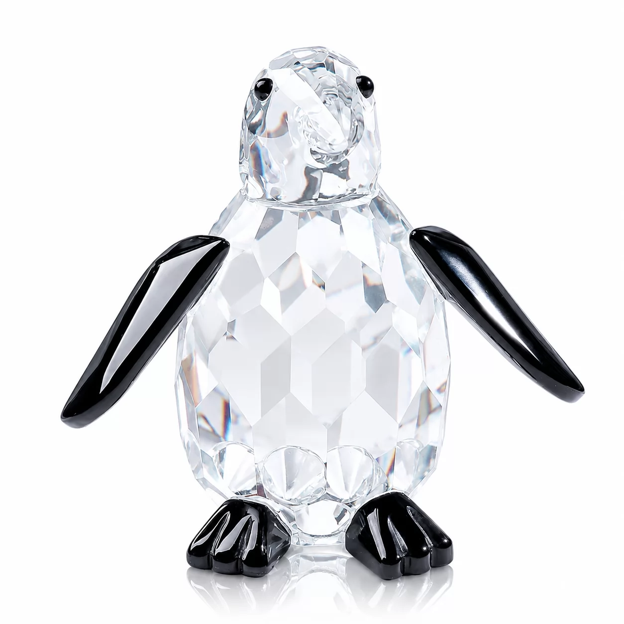 Crystal Penguin Figurine – Cute Animal Ornament with Black Gem Accents for Home Decor