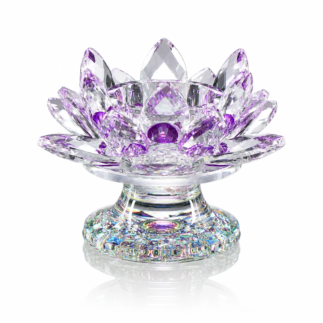 Crystal Lotus Flower Candle Holder with Faceted Base for Wedding Centerpiece & Home Decor view 3